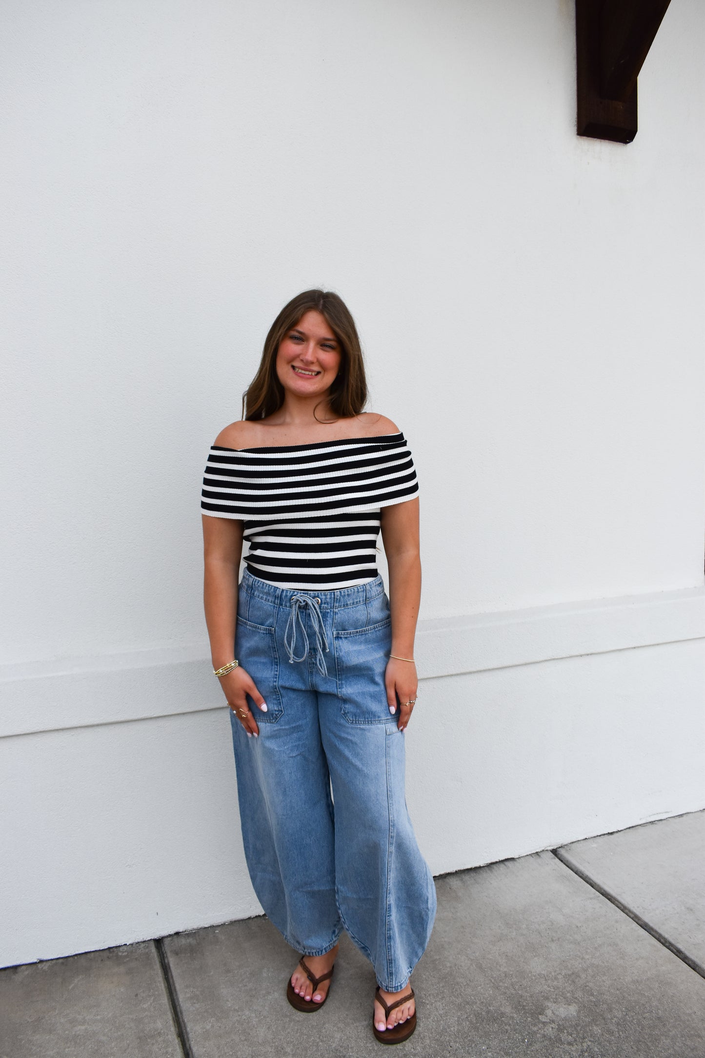Striped Off The Shoulder Knit Top