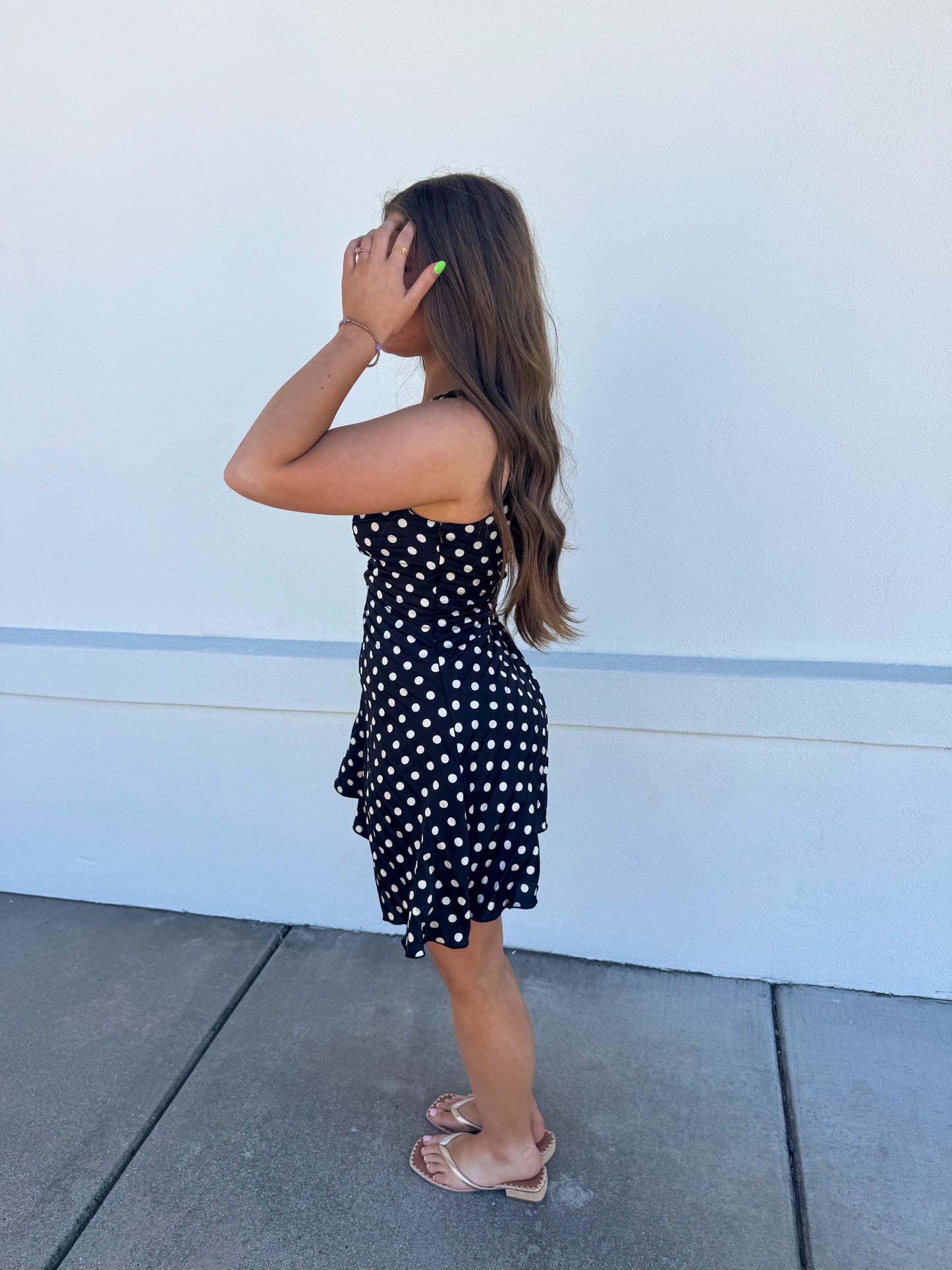 Shoulder Polka Dot Mini Dress