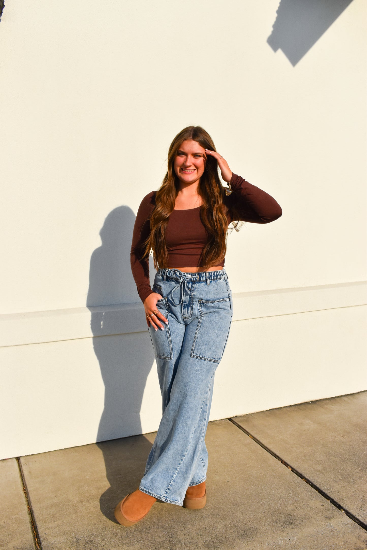 Basic Long Sleeve Scoop Neck: Brown