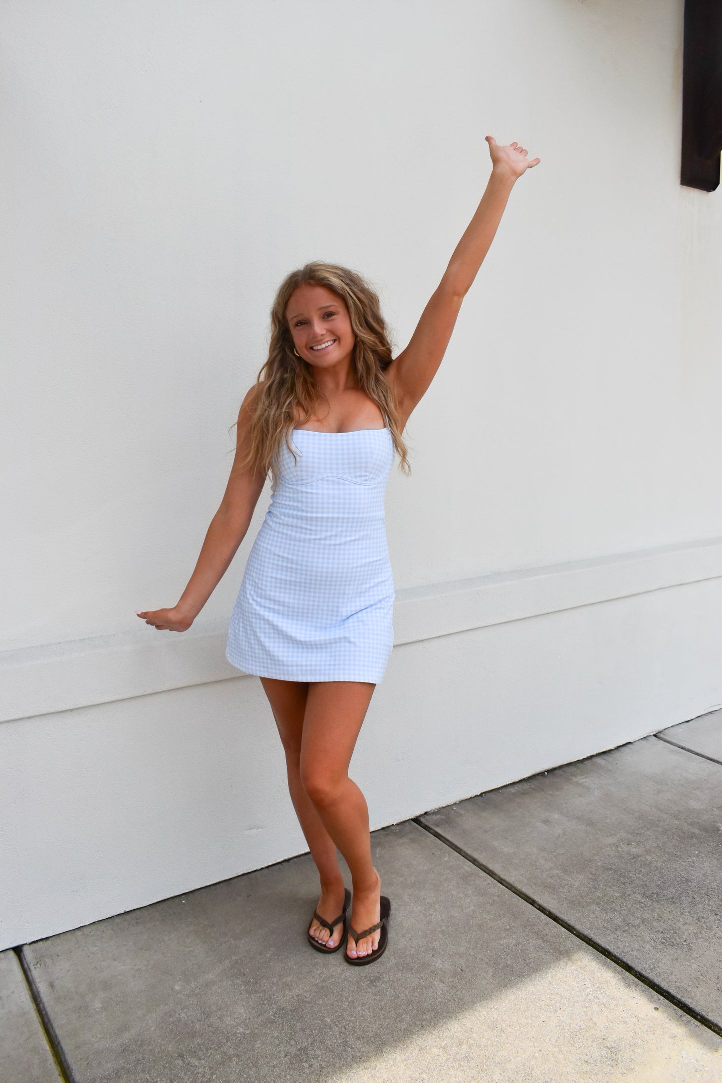 Gingham Sweetheart Dress: Blue
