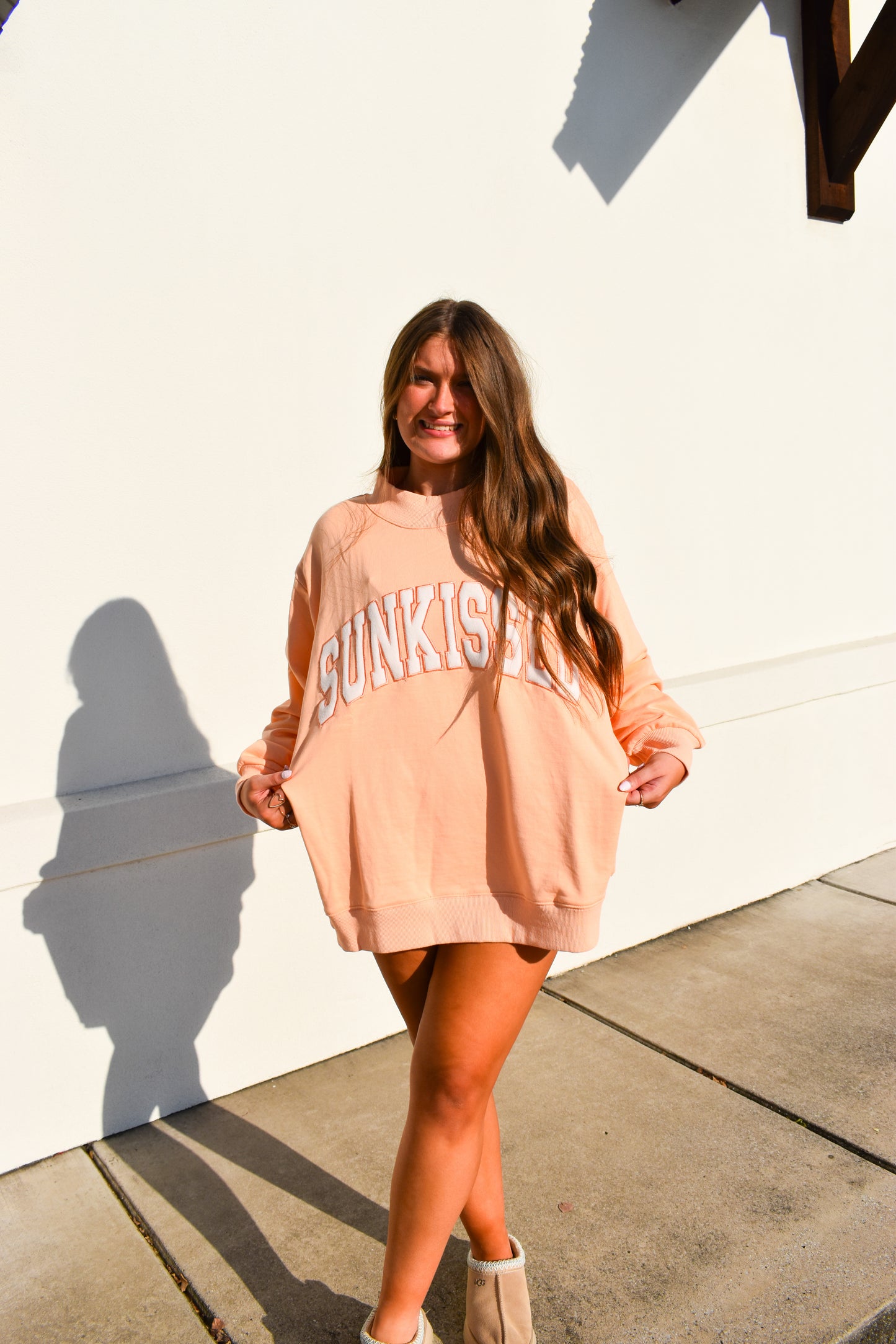 Varsity Sunkissed Embroidered Mockneck: Papaya Orange