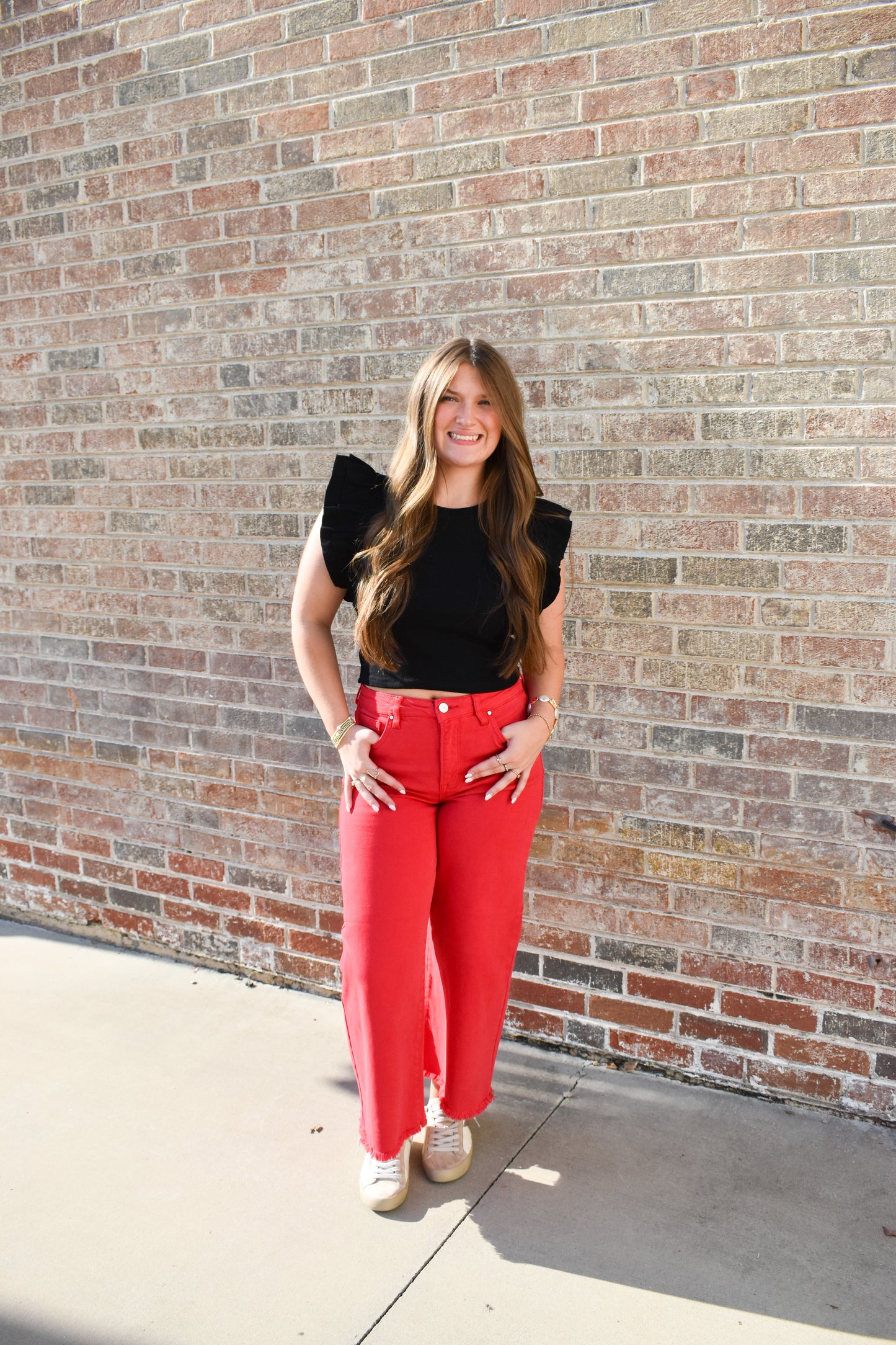 Staple Red High Rise Crop Pants