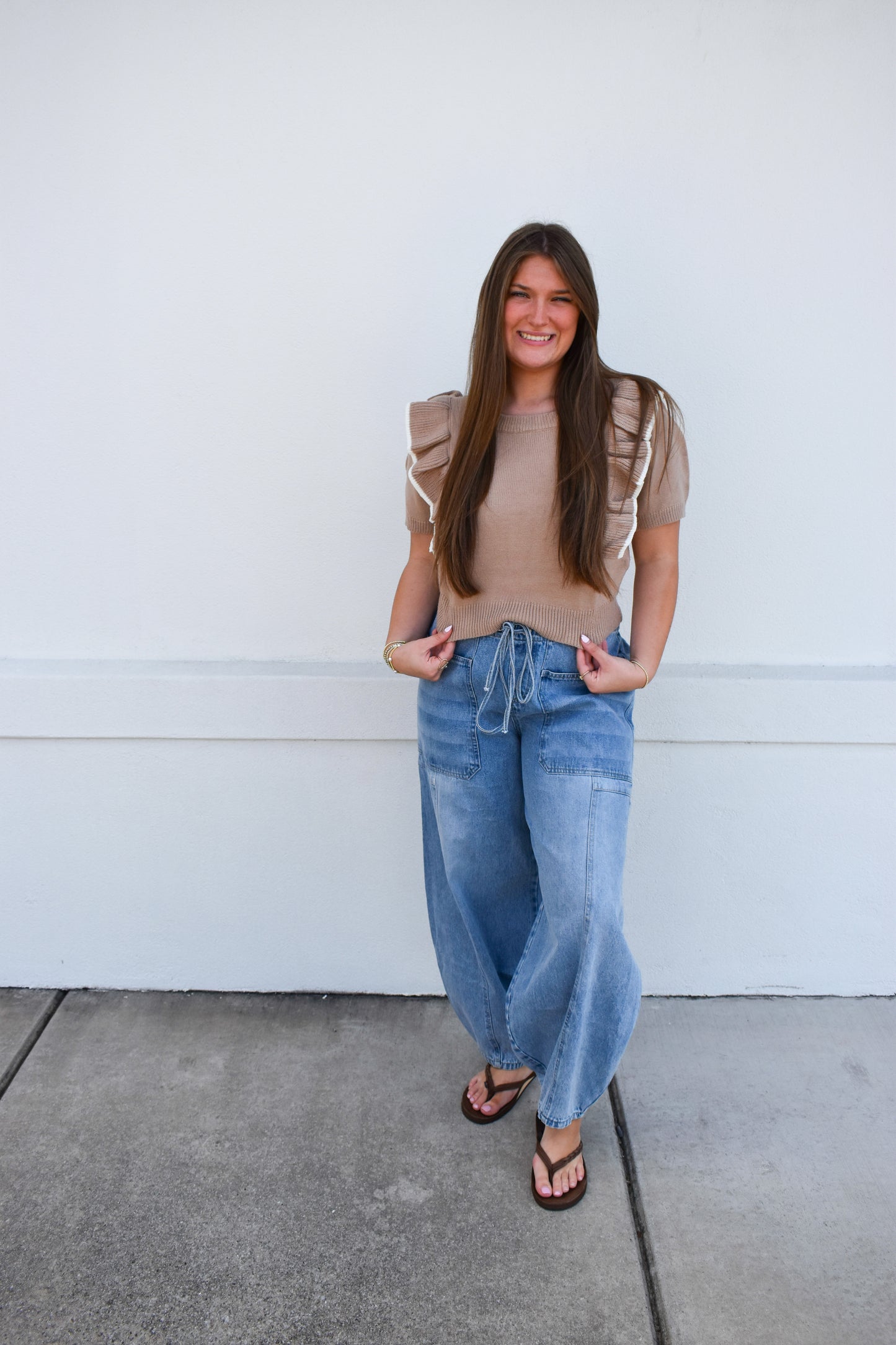 Cropped Sweater W/ Ruffles