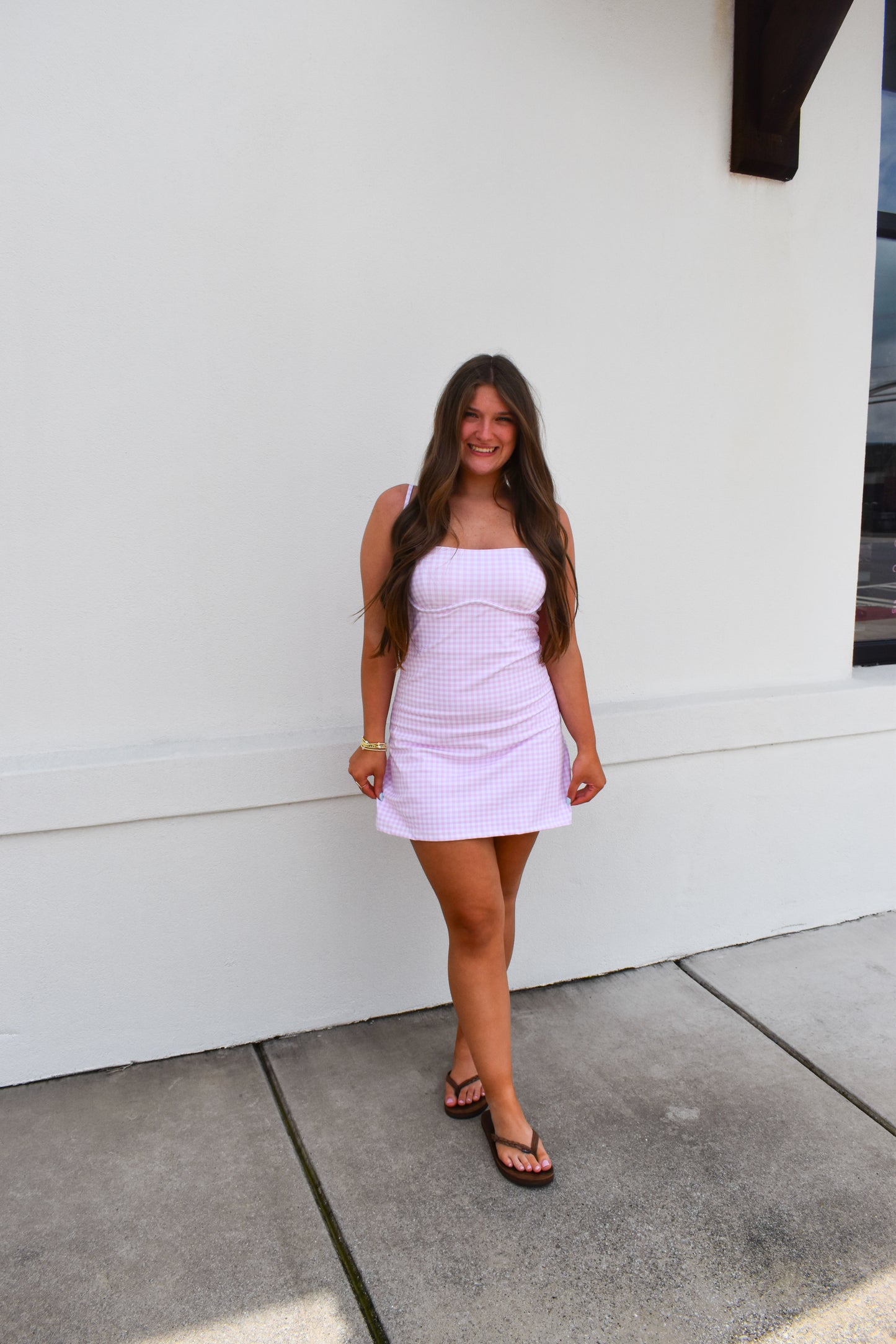 Gingham Sweetheart Dress: Pink
