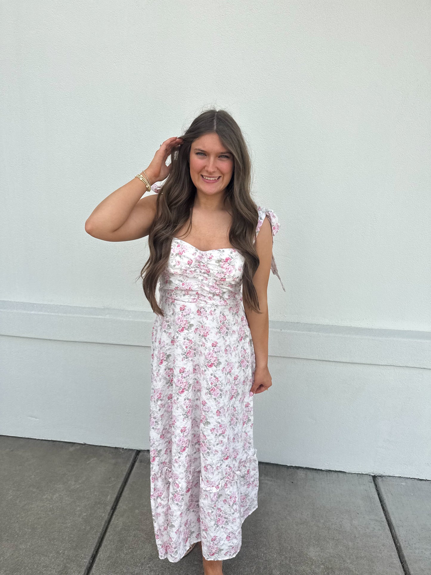 Tiffany Floral Ruched Detail Maxi Dress