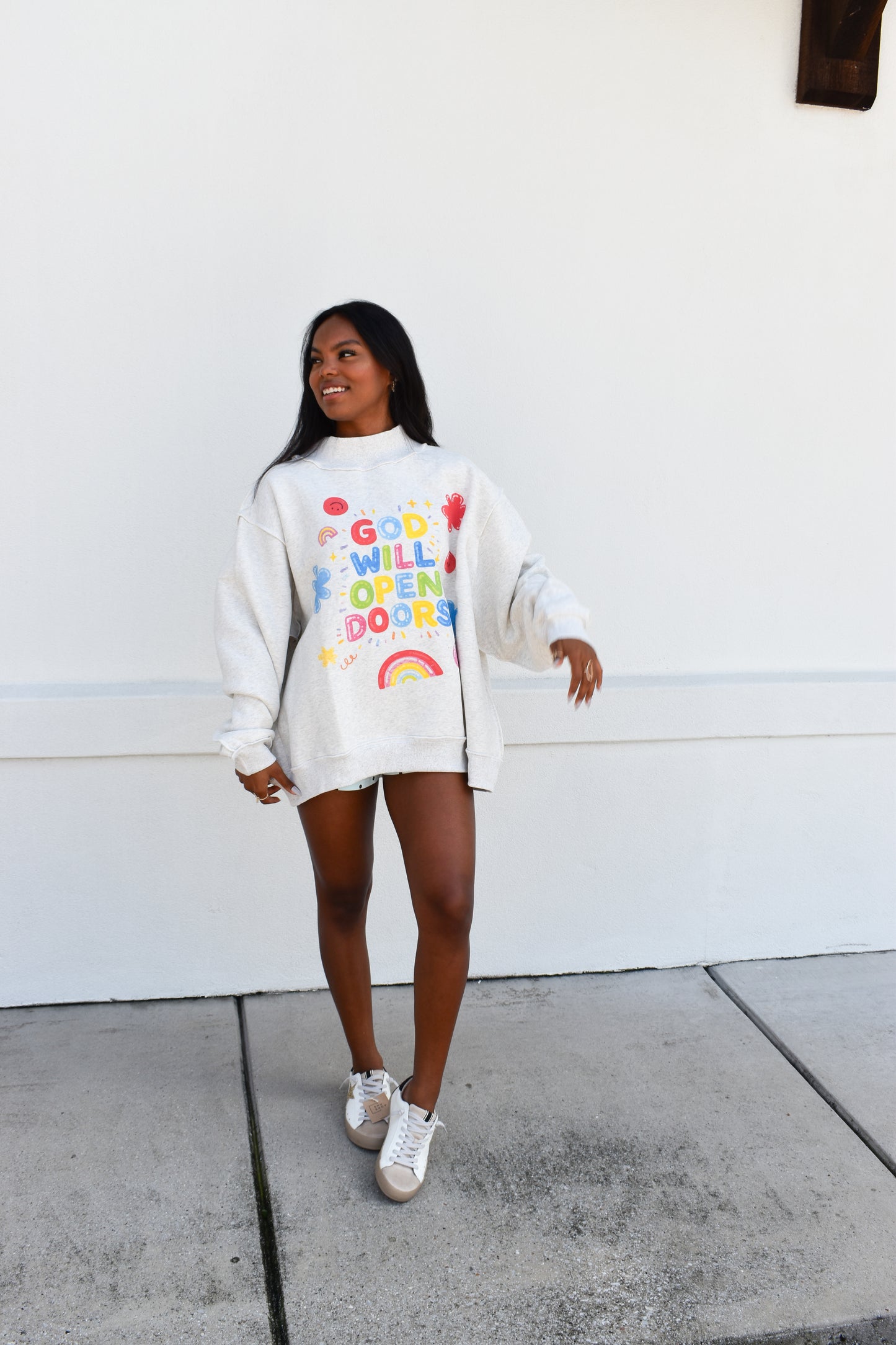 'OPEN DOORS' GRAPHIC Reversible Mockneck