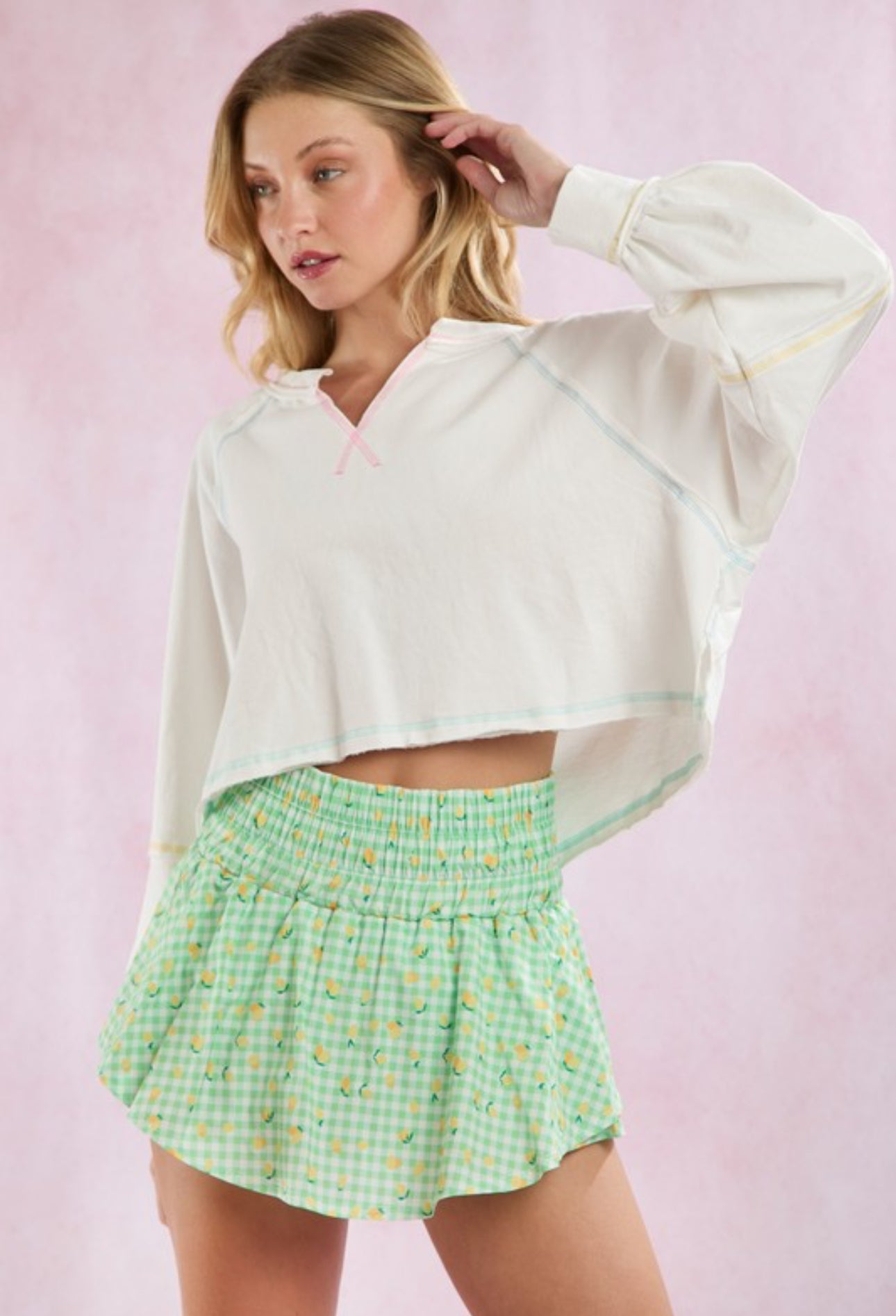 Gingham With Lemon Print Skort