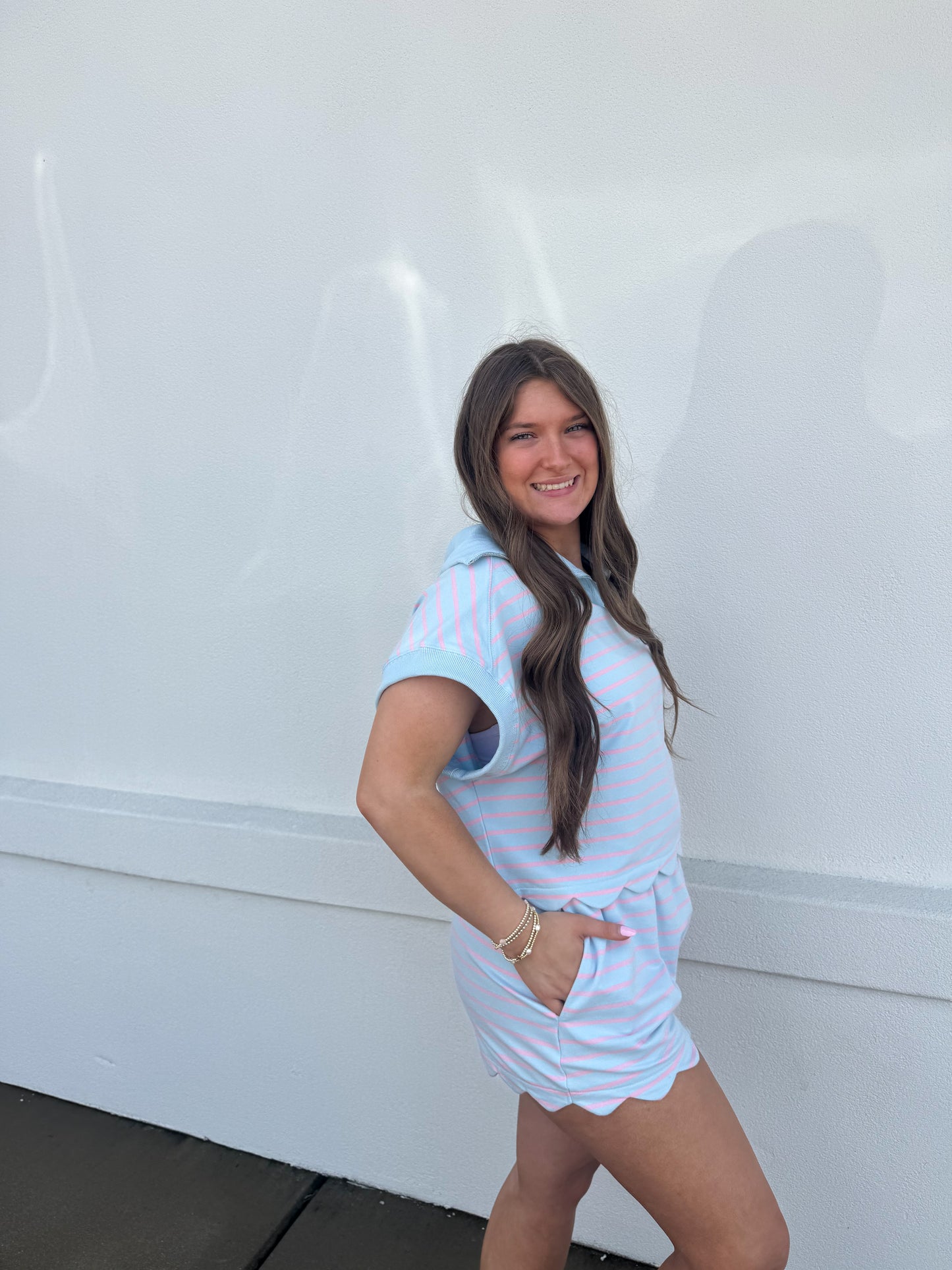 Stripe French Terry Scallop Shorts