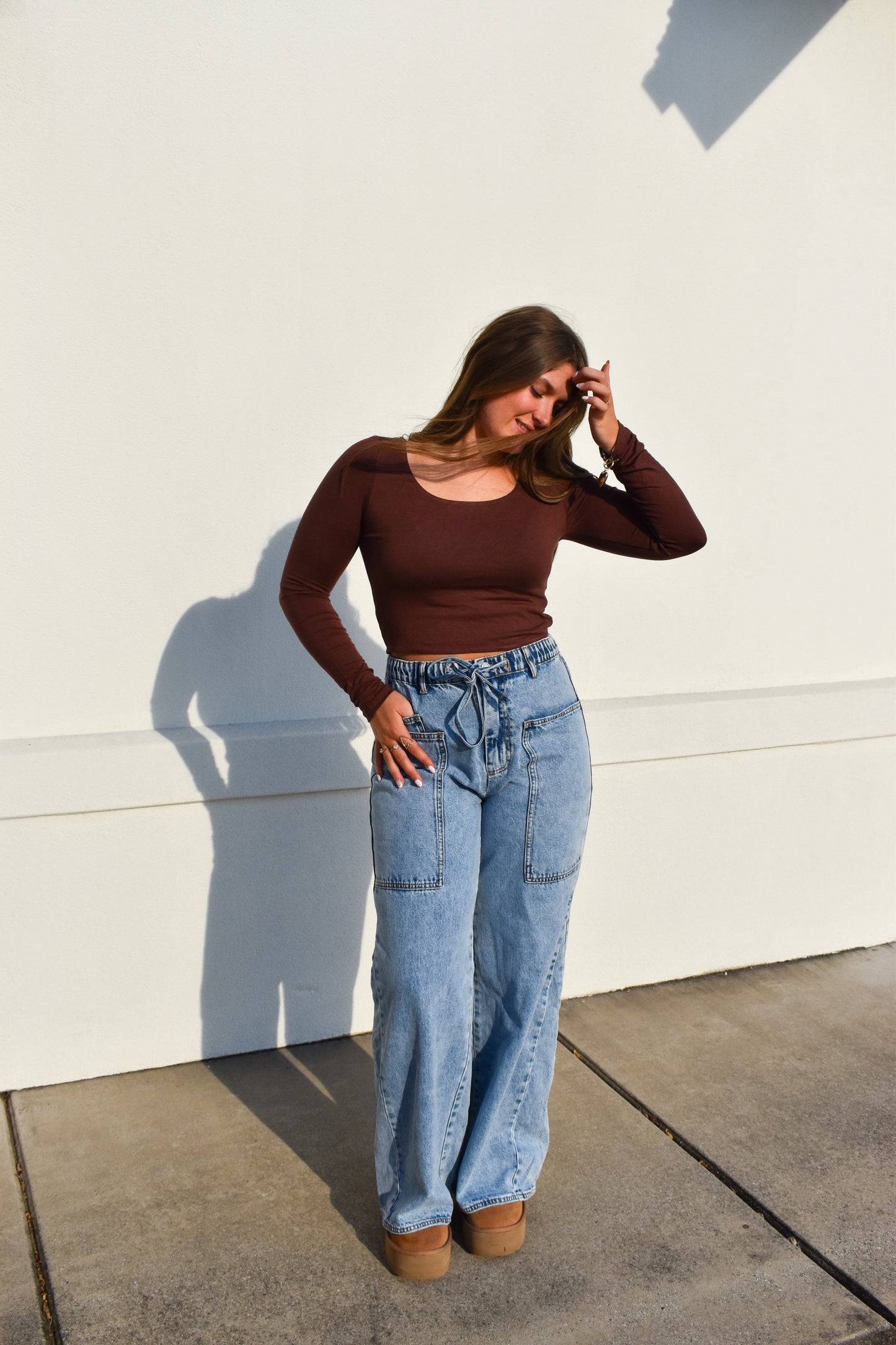 Basic Long Sleeve Scoop Neck: Brown