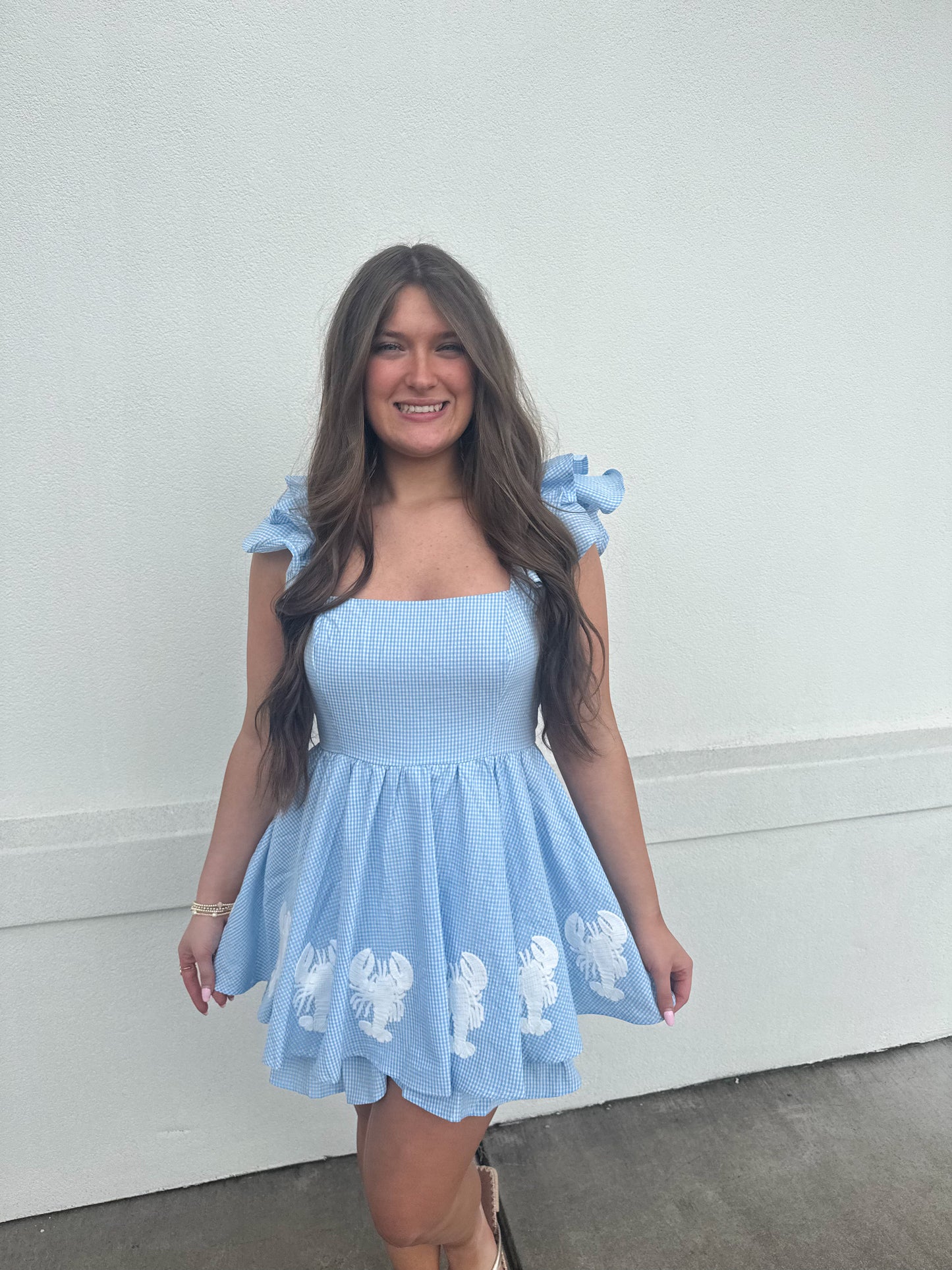 Lobster Blue Gingham Romper