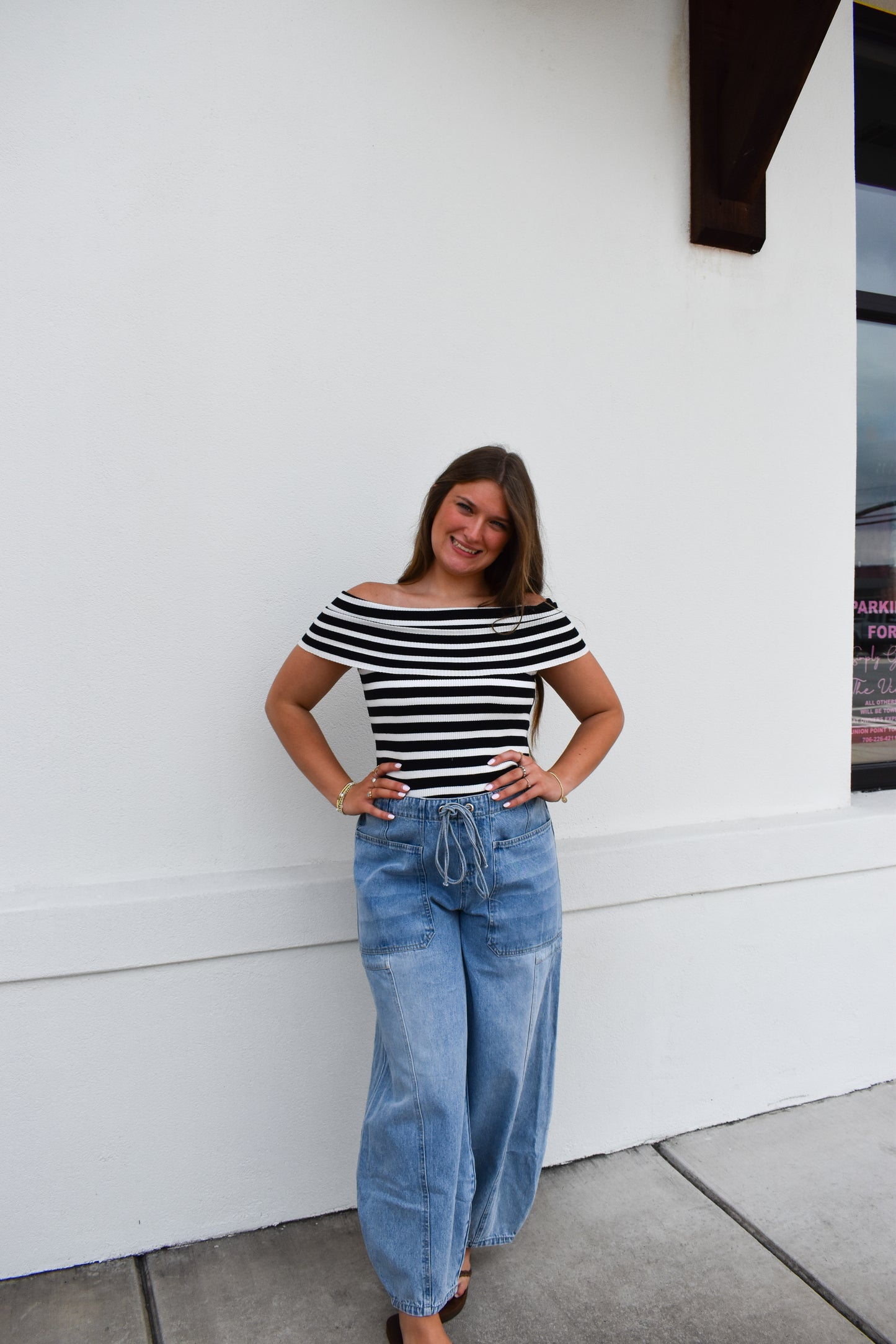 Striped Off The Shoulder Knit Top
