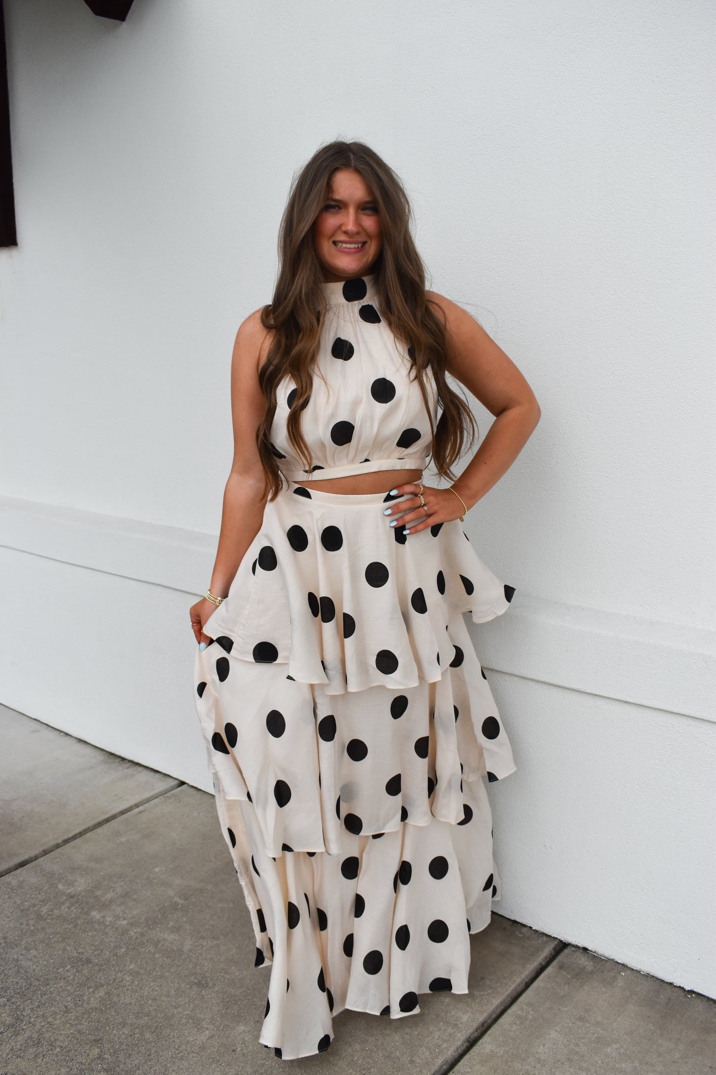 Polka Dot Halter Top and Maxi Skirt Set