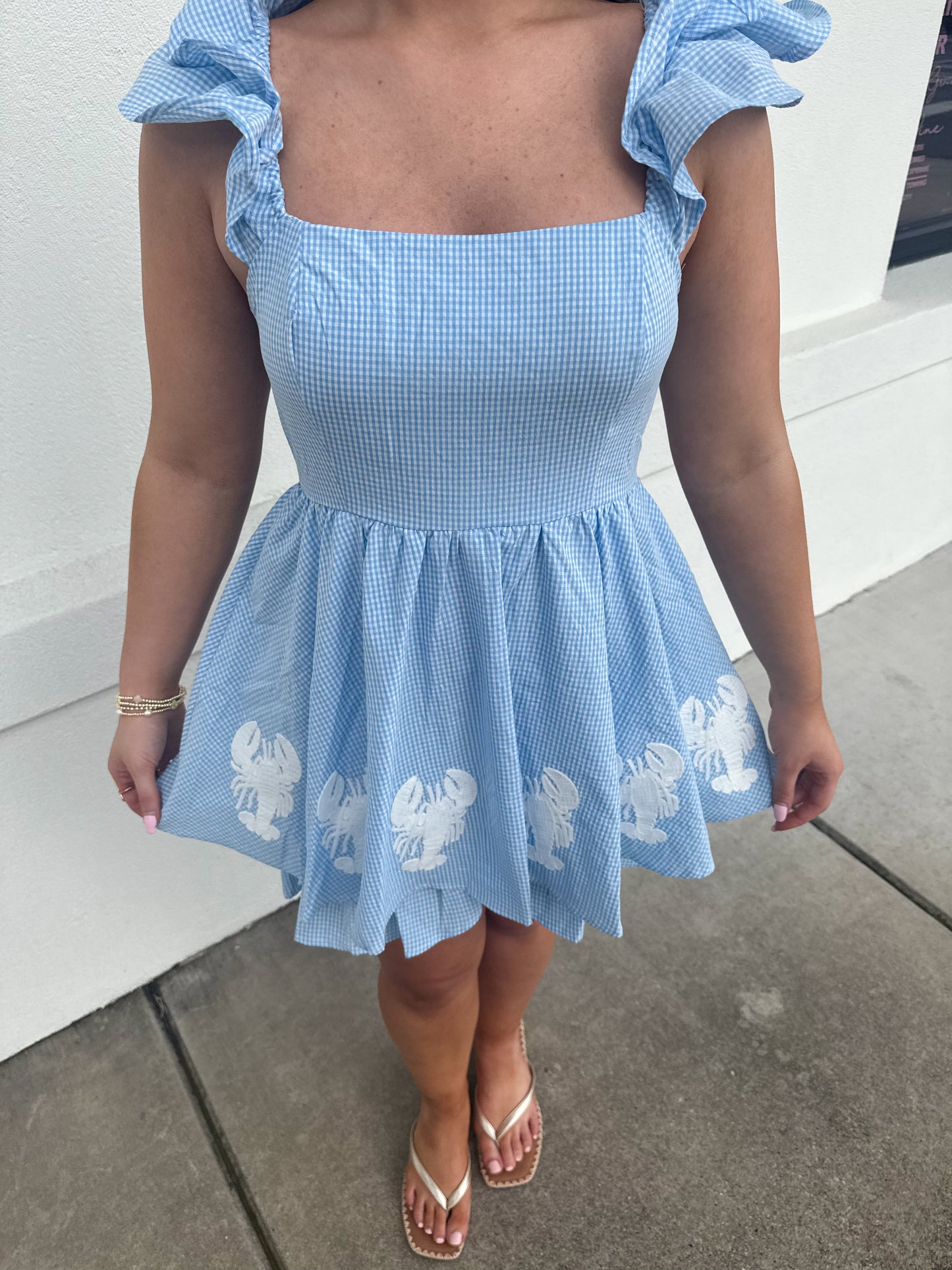 Lobster Blue Gingham Romper