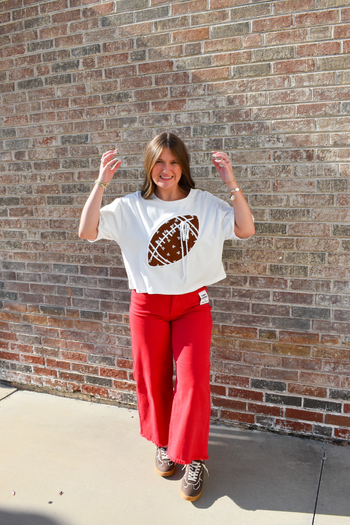 Bow Print Football Top W/ Cord Detail