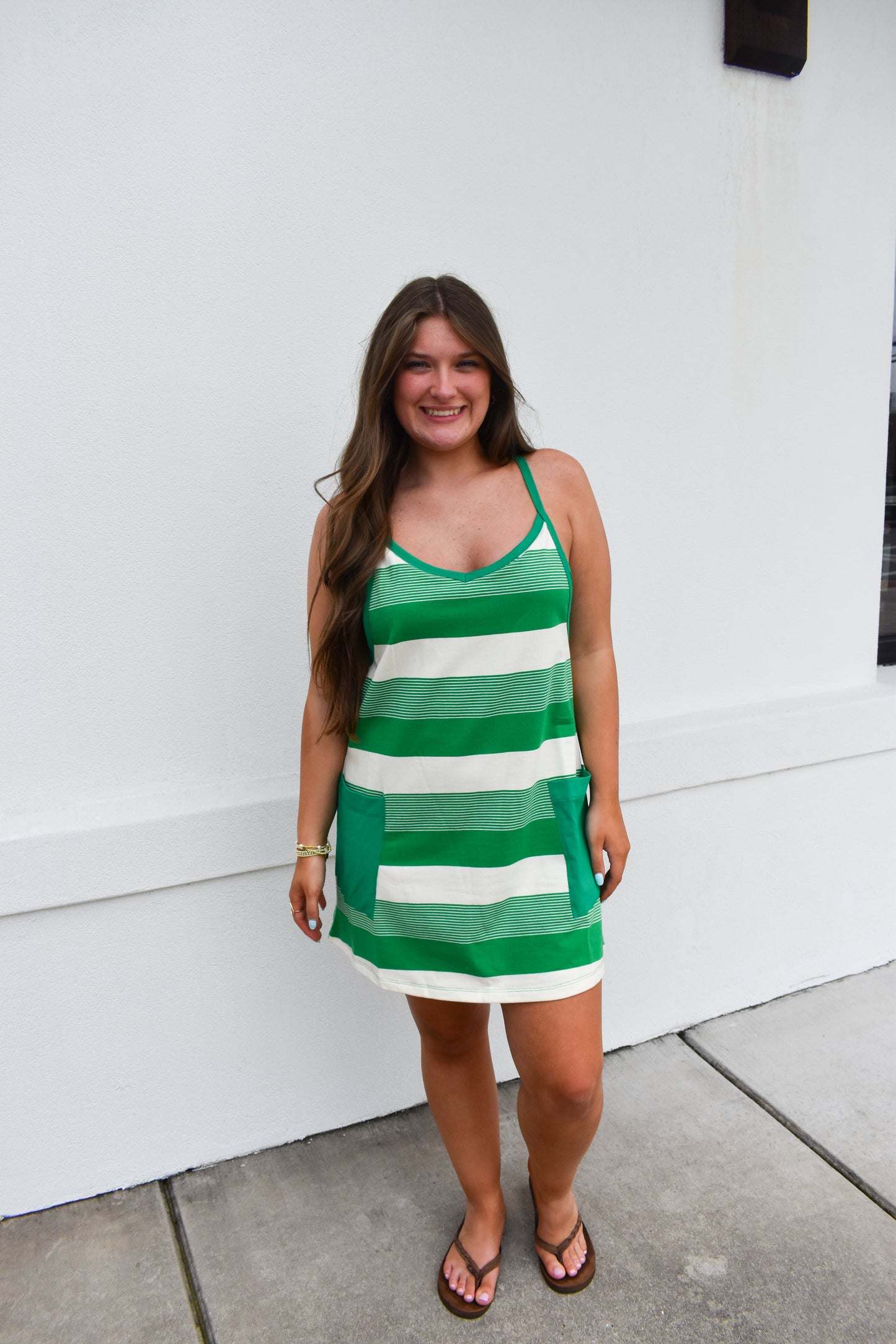*Restock* Stripe Mini Dress W/ Built In Romper Lining: Green
