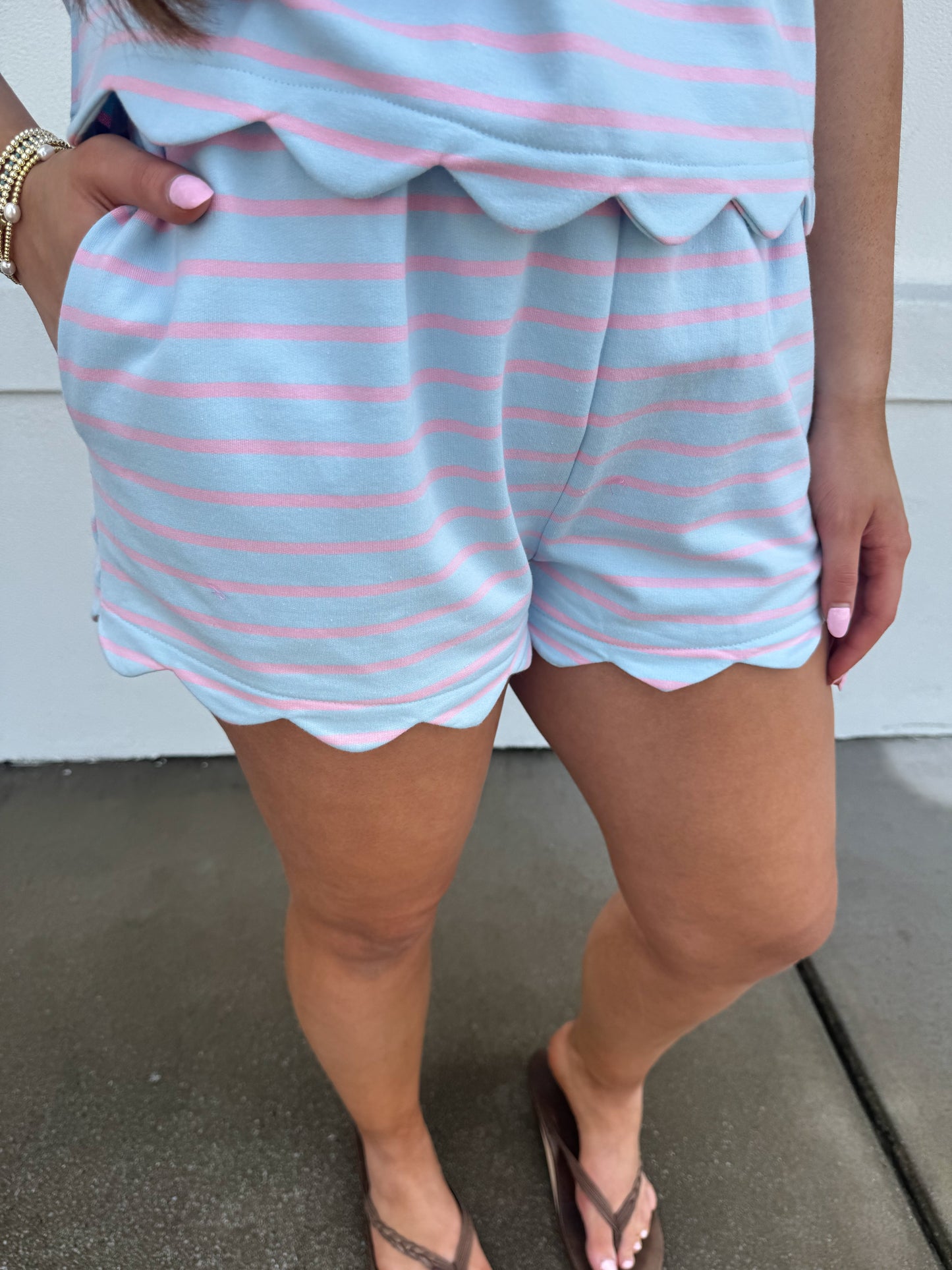 Stripe French Terry Scallop Shorts