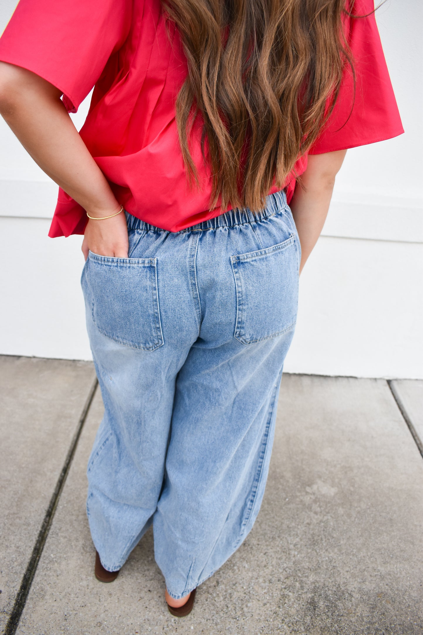 Denim Mid-Waist Drawstring Barrel Jeans