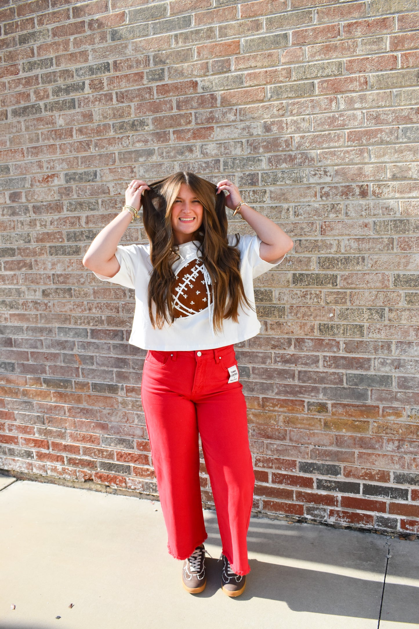 Bow Print Football Top W/ Cord Detail