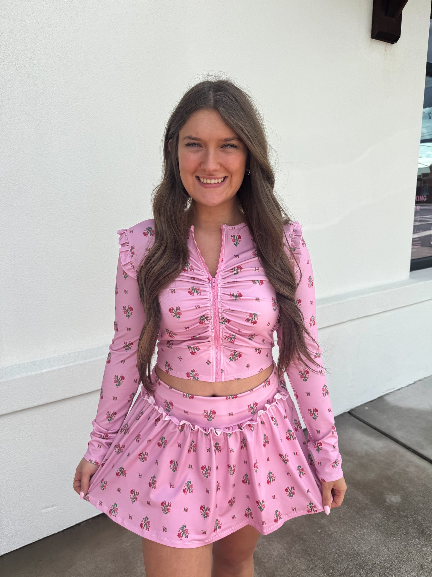 Floral Print Athleisure Ruffle Detail Skirt
