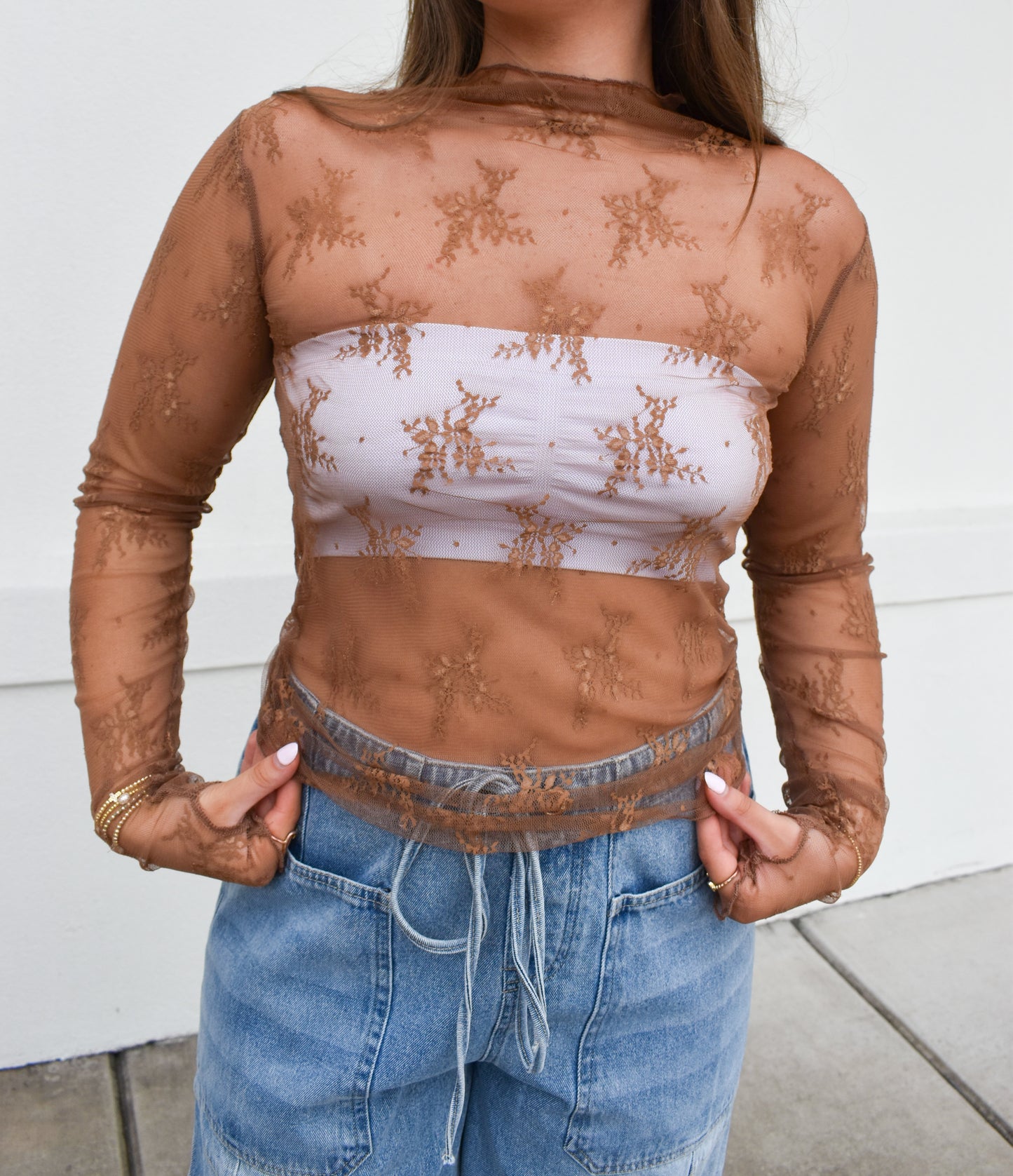 Floral Lace Mesh Layering Top