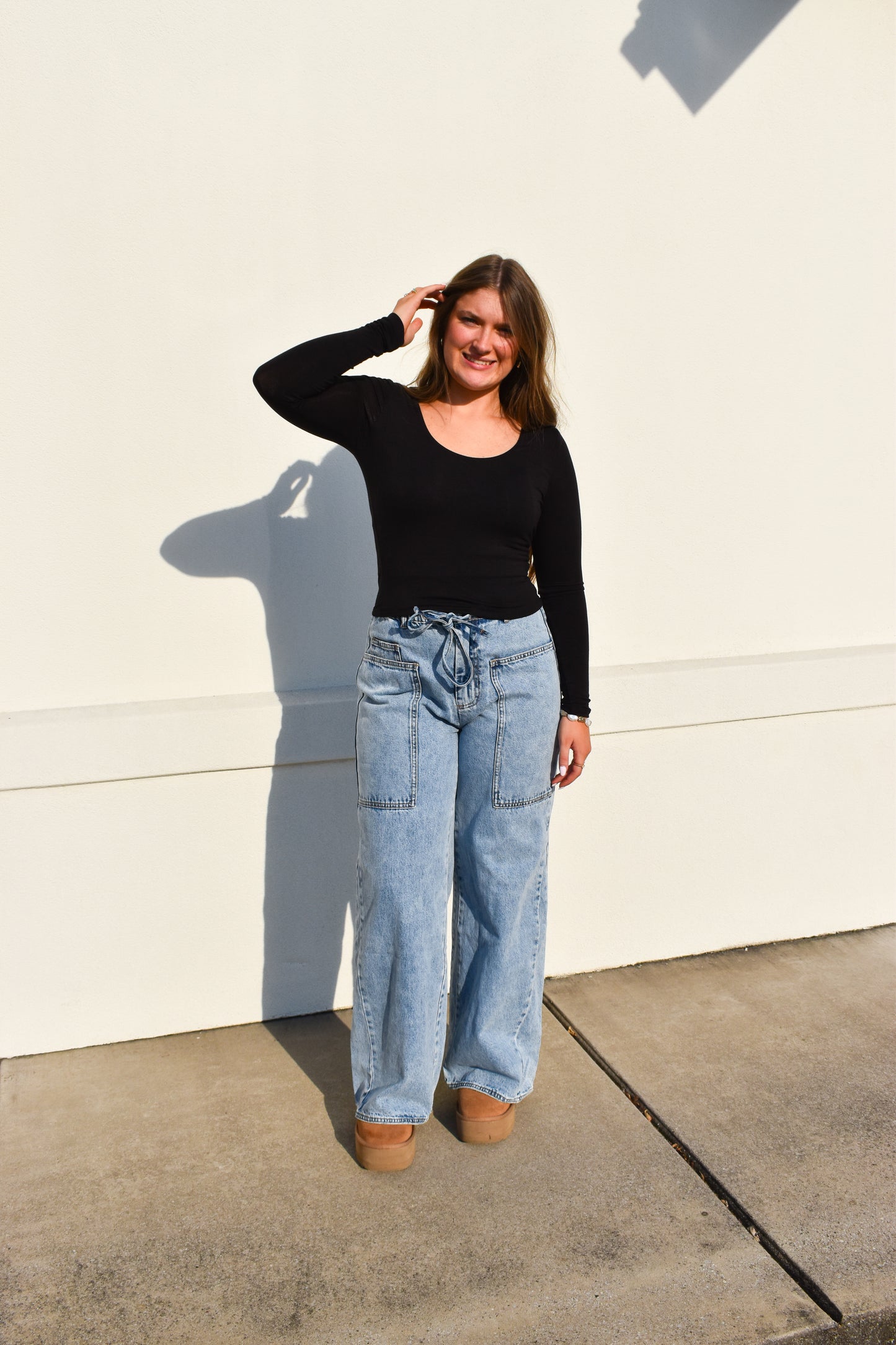 Basic Long Sleeve Scoop Neck: Black