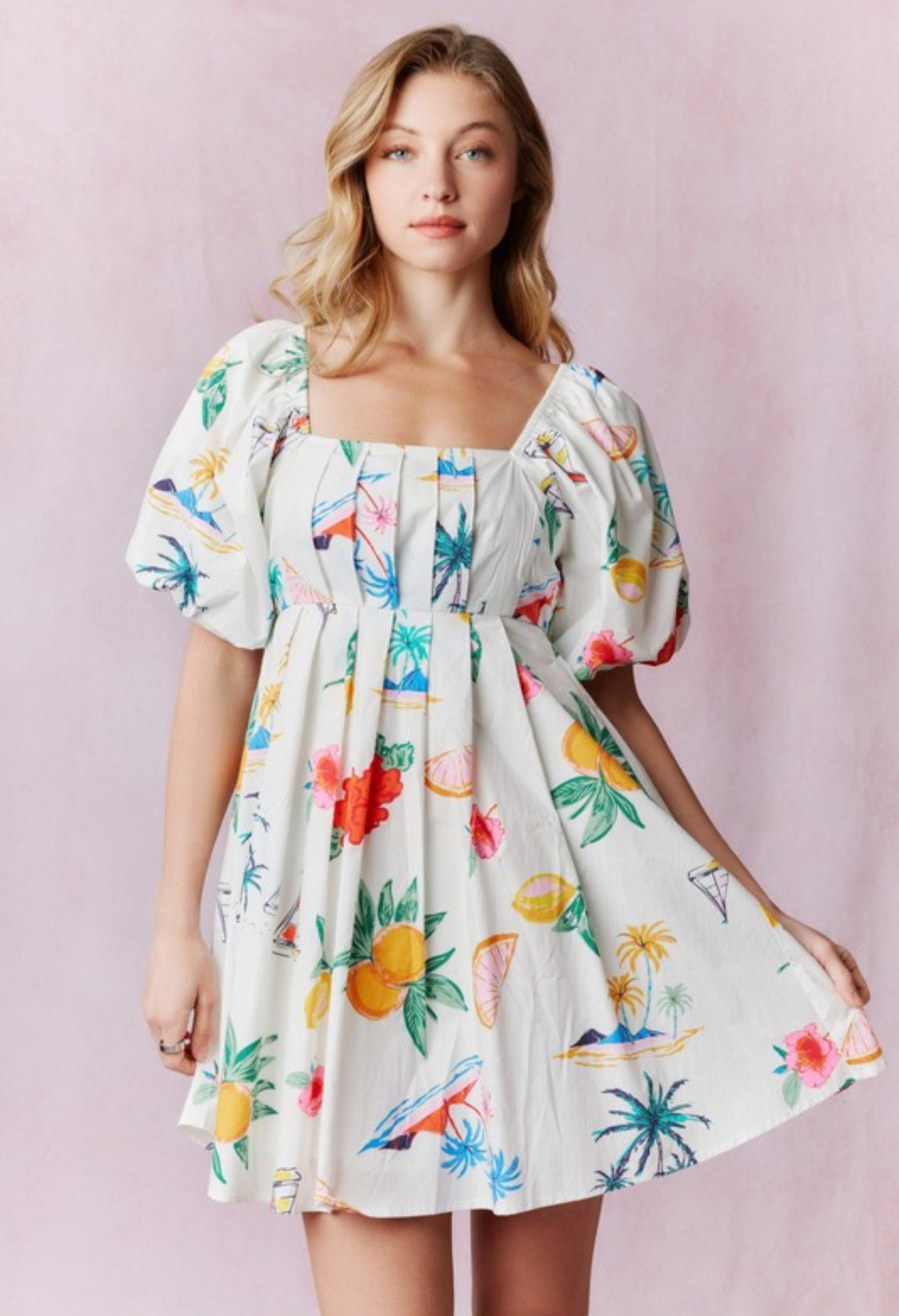 Bubble Sleeve With Pleats Mini Dress