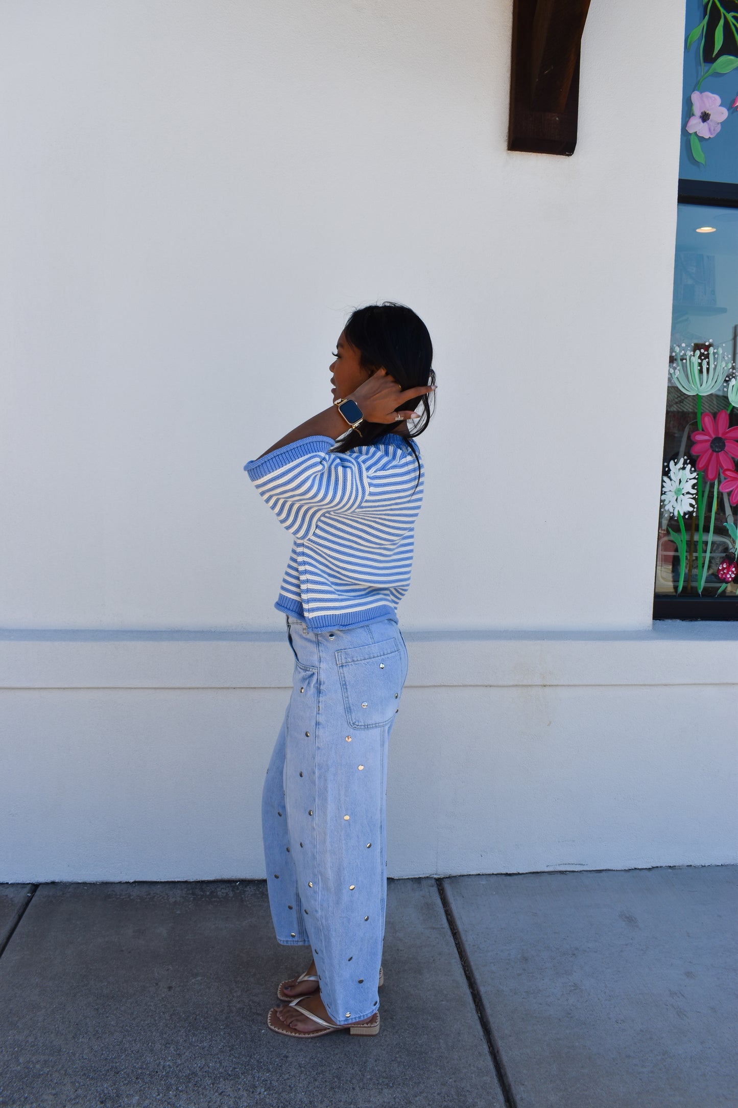 Blue Striped Short Sleeve Cardigan