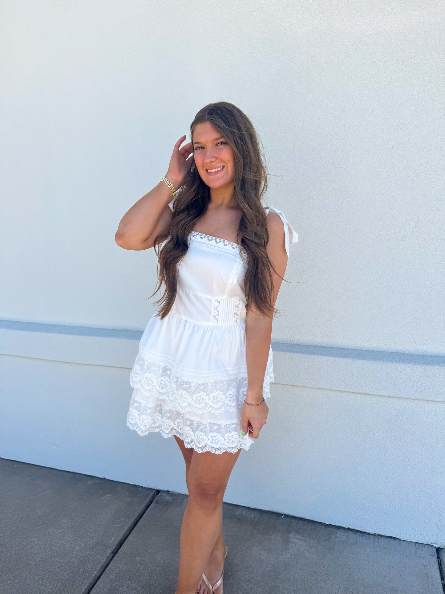 Pleat and Lace Trim Dress