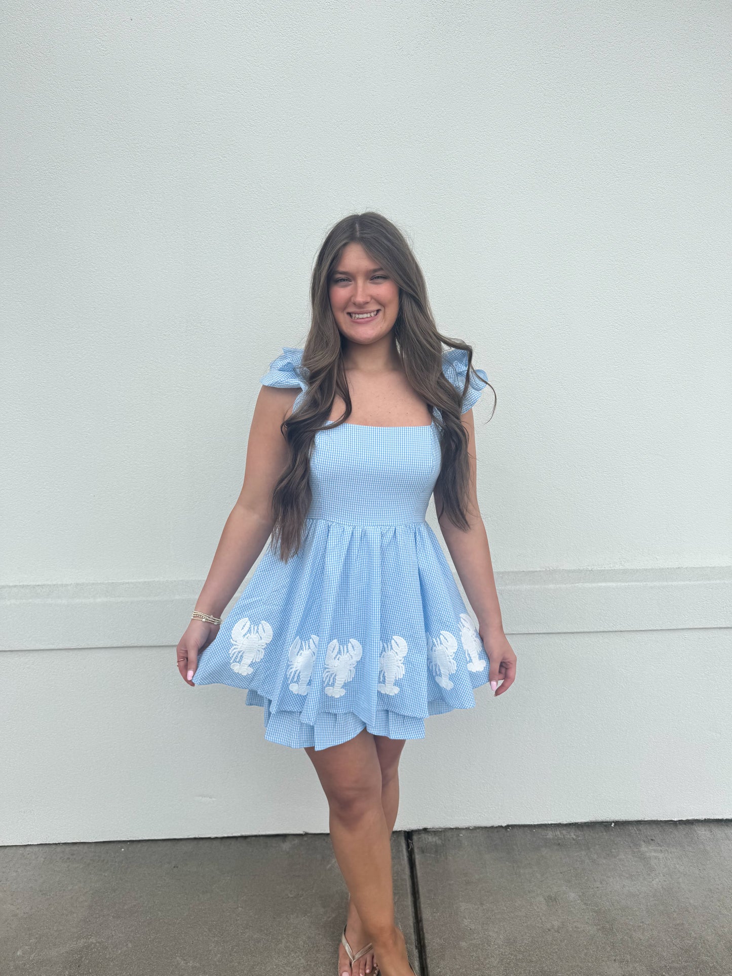 Lobster Blue Gingham Romper