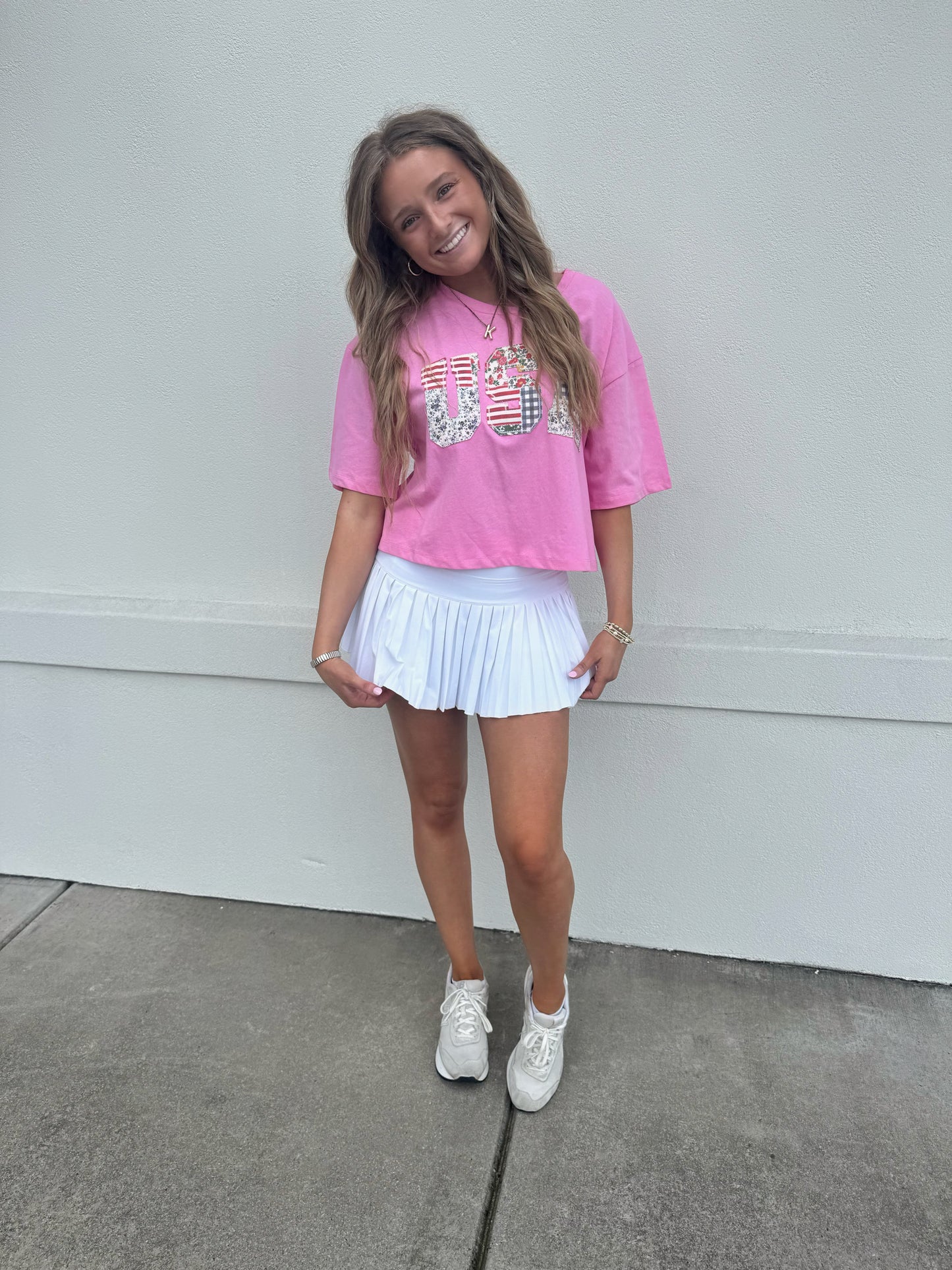 *Restock* USA Patchwork Crop Top: Pink
