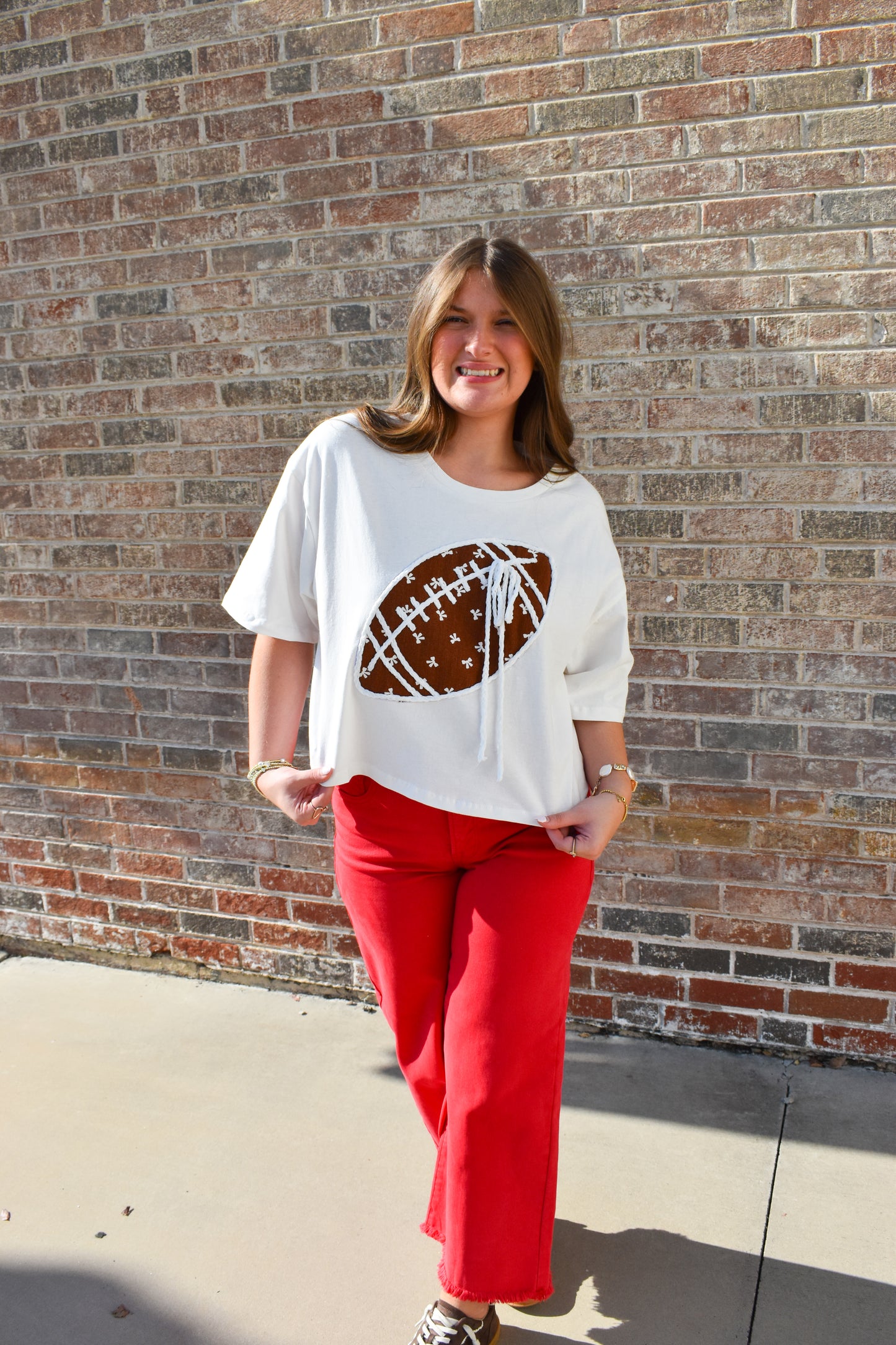 Bow Print Football Top W/ Cord Detail
