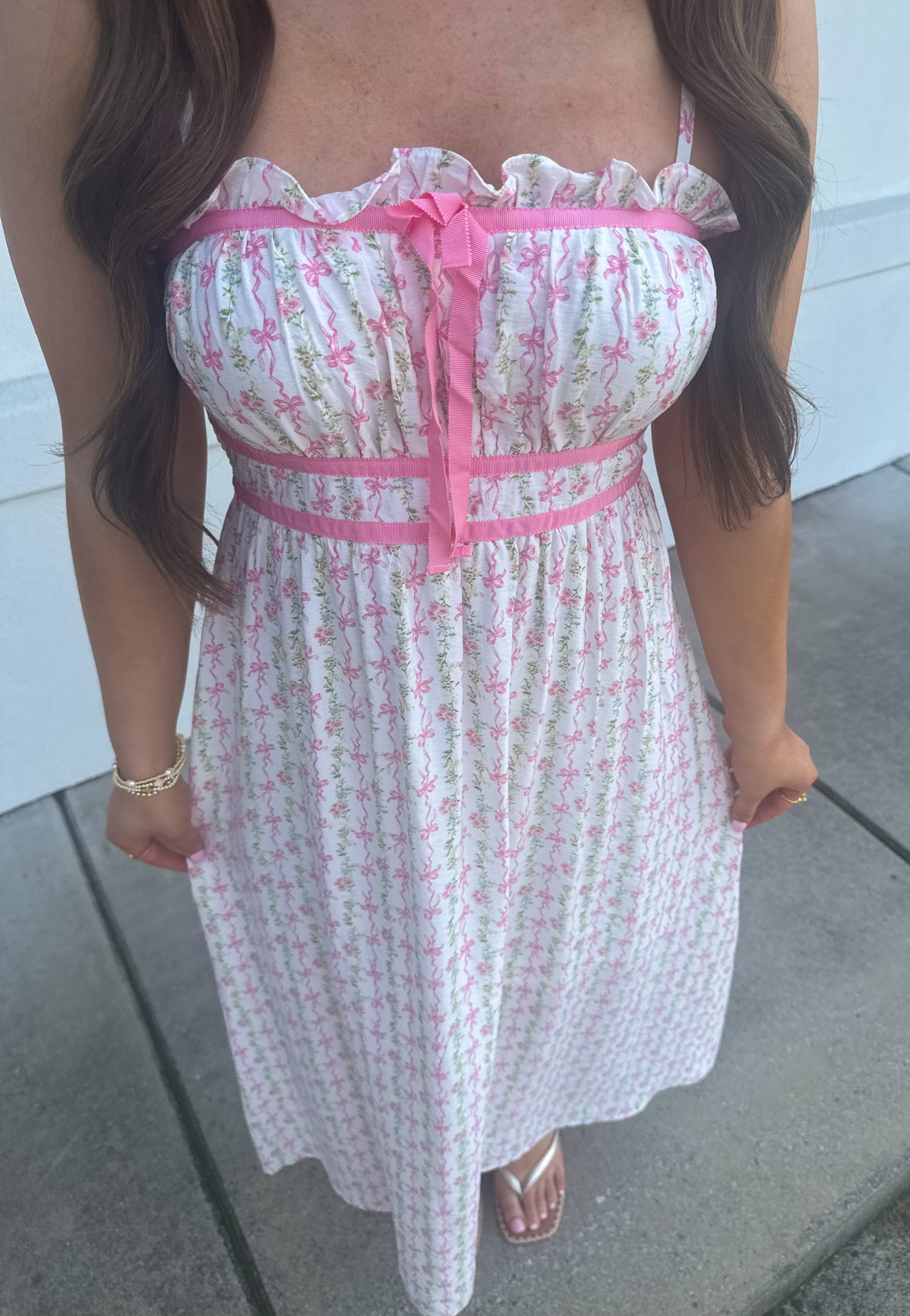 Bow Pattern Pink Detail Dress