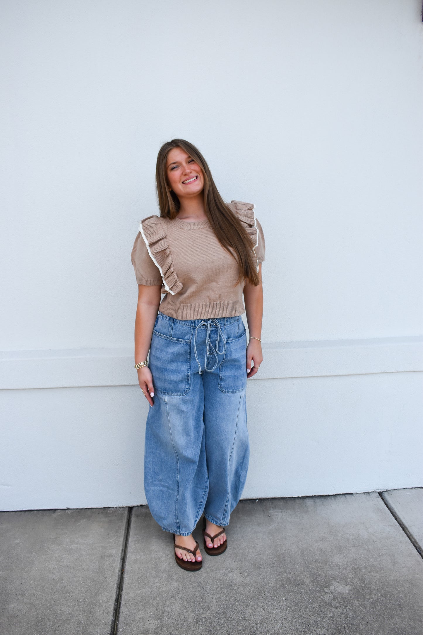 Cropped Sweater W/ Ruffles