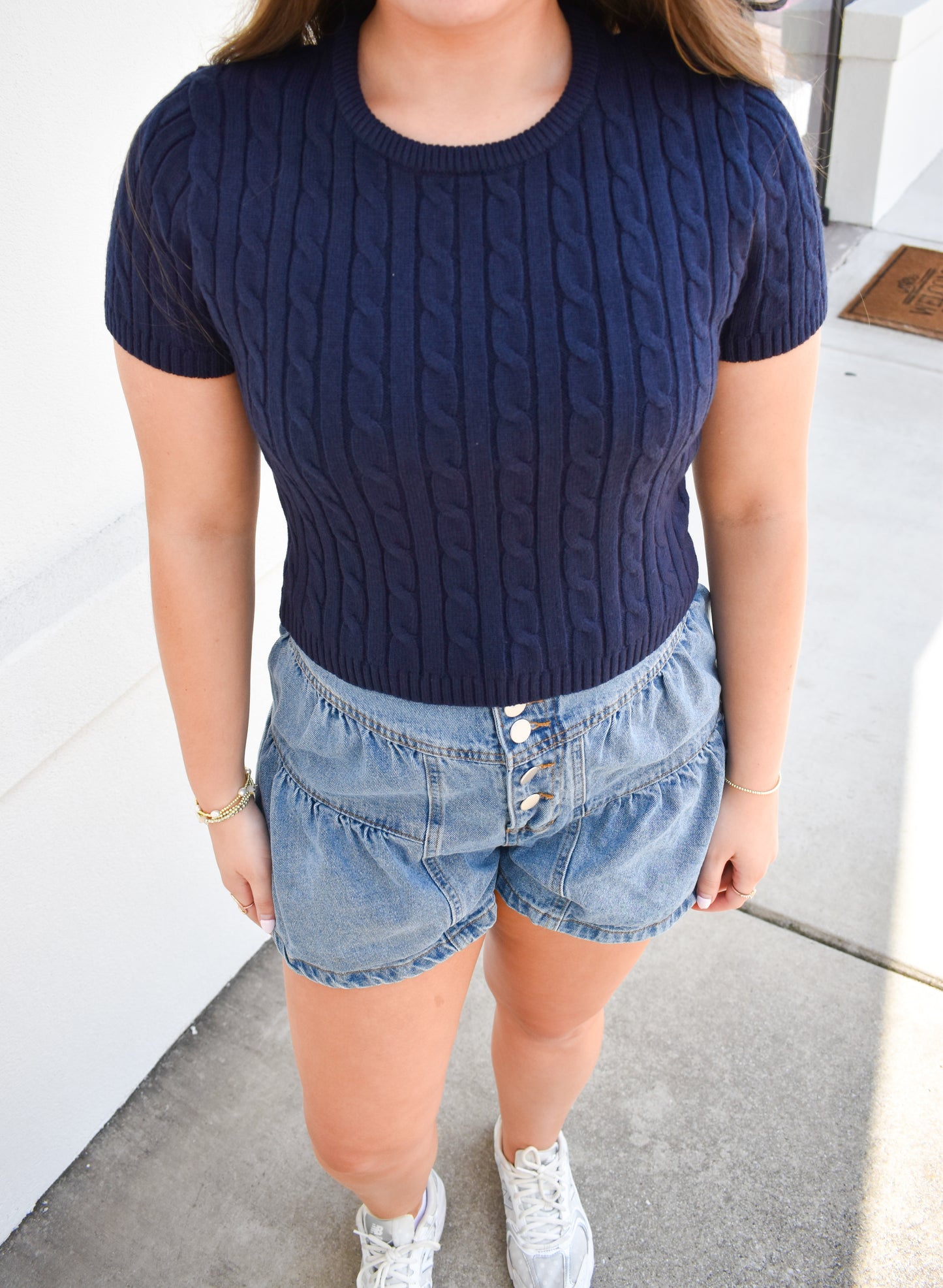 Short Sleeve Cable Sweater Top