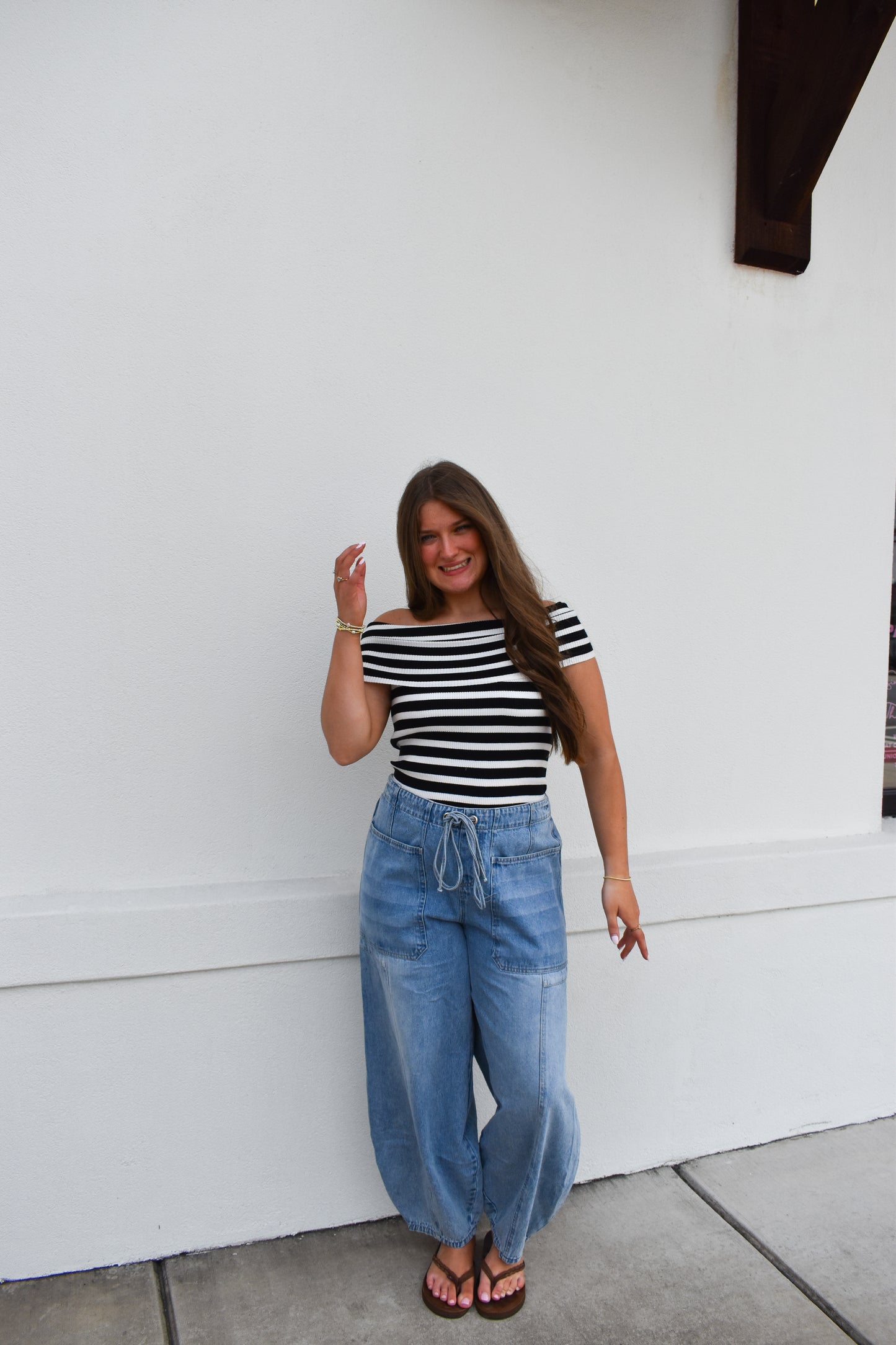 Striped Off The Shoulder Knit Top