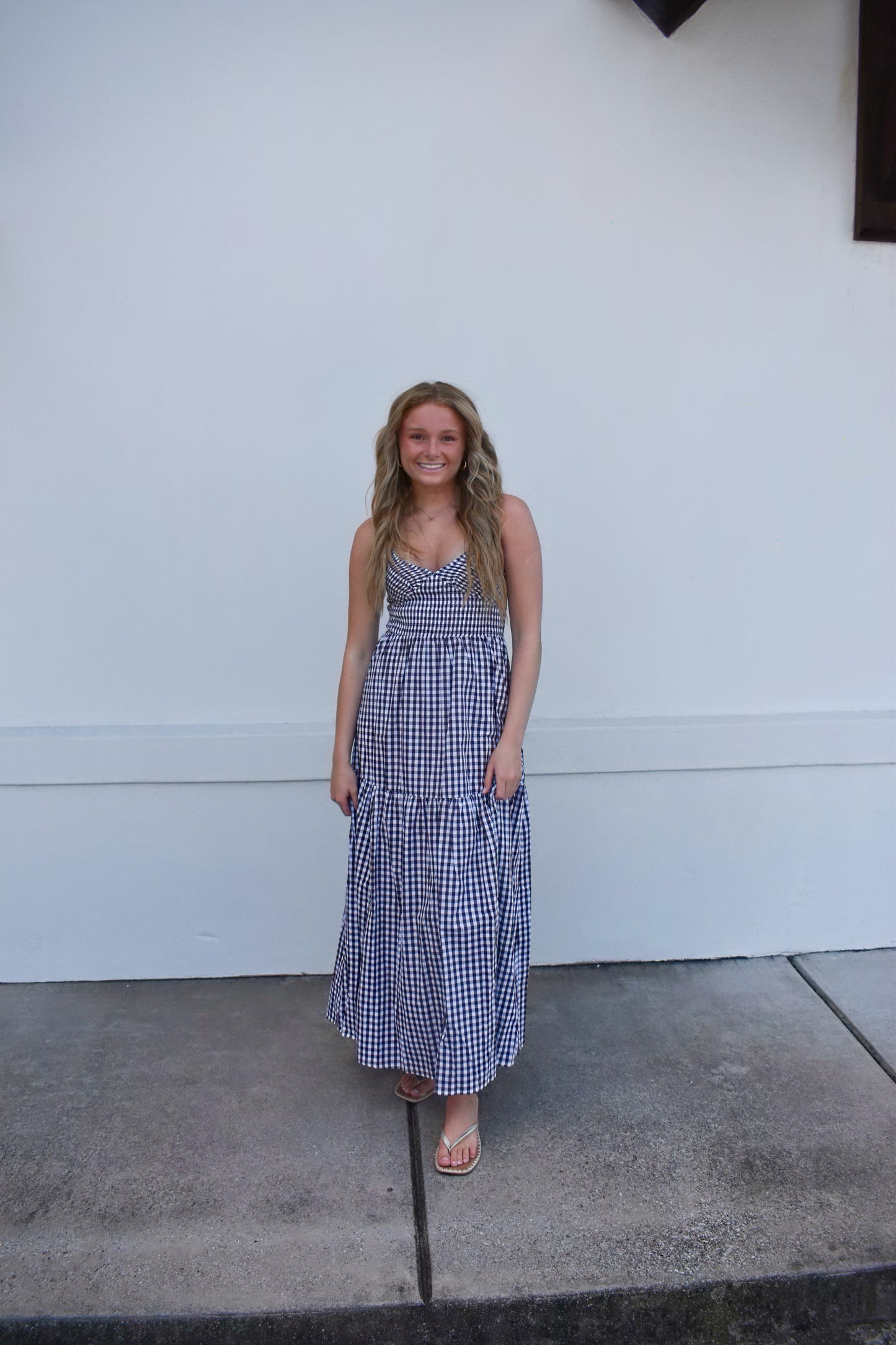 Checkered Print Cross Back Maxi Dress