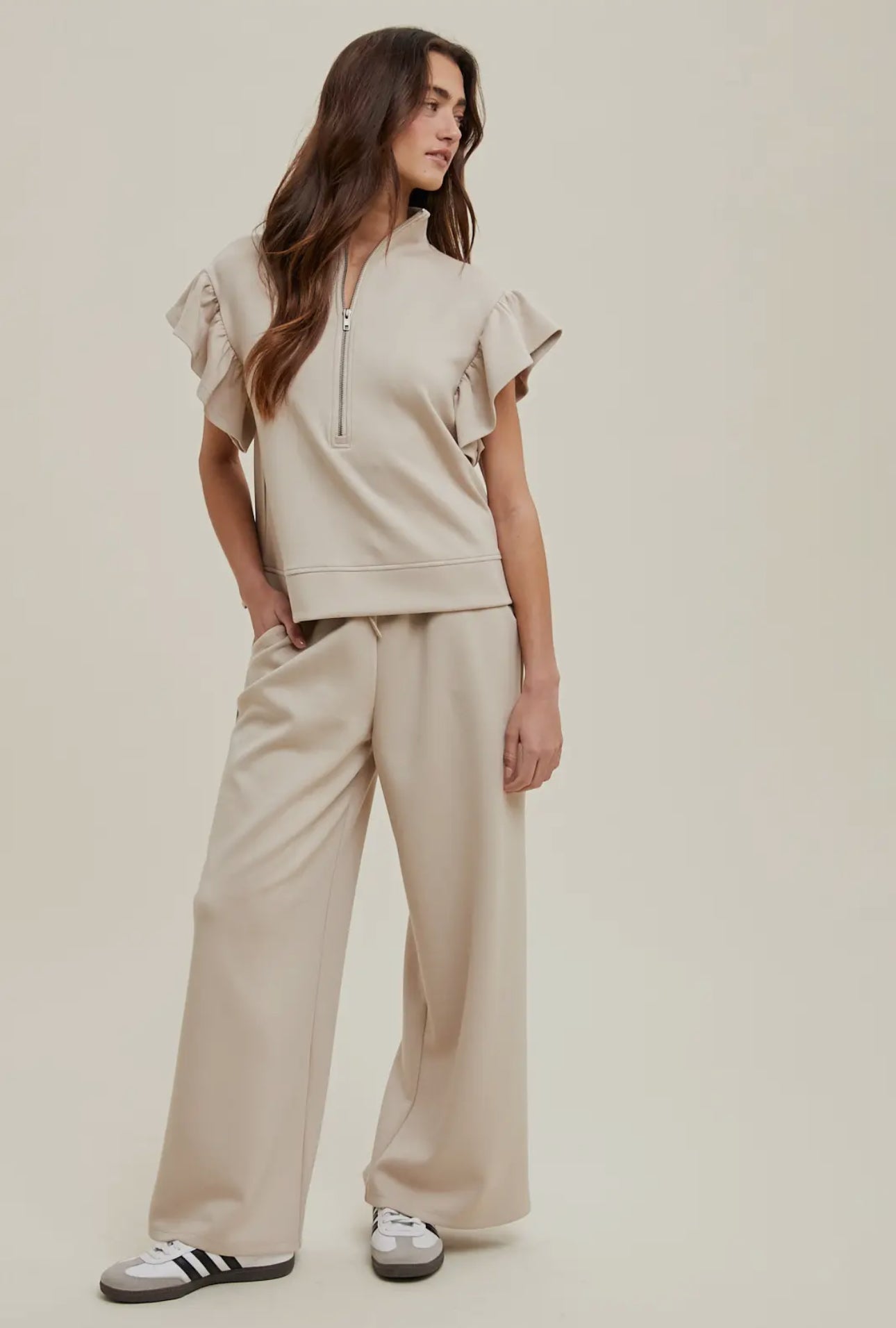 Scuba Top and Pants Set- Taupe