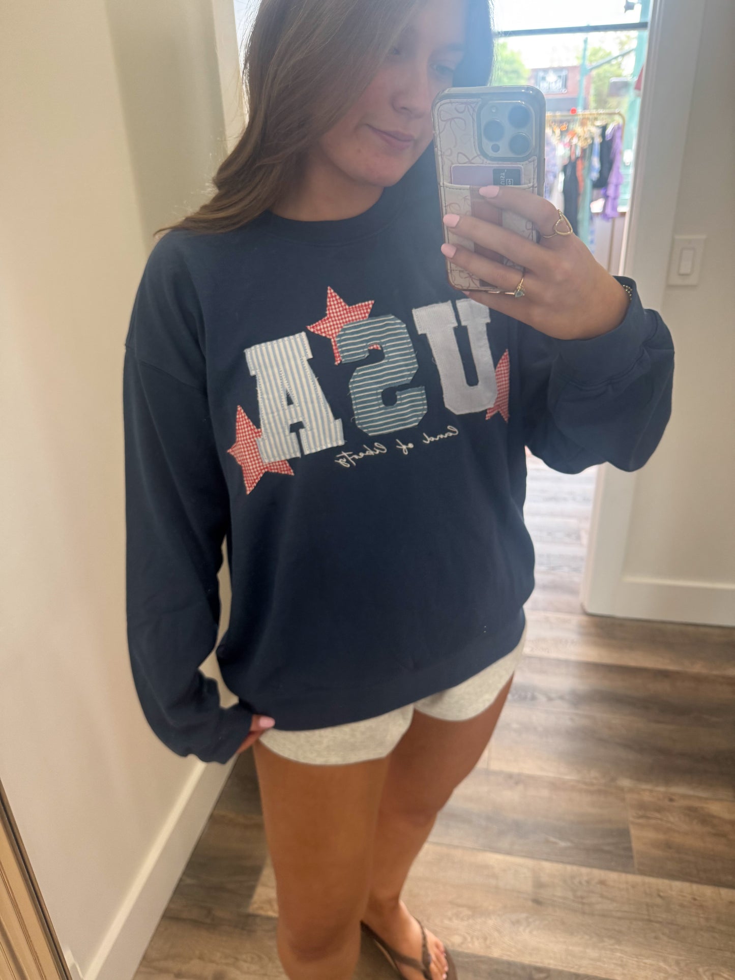 USA Patchwork Crewneck: Blue