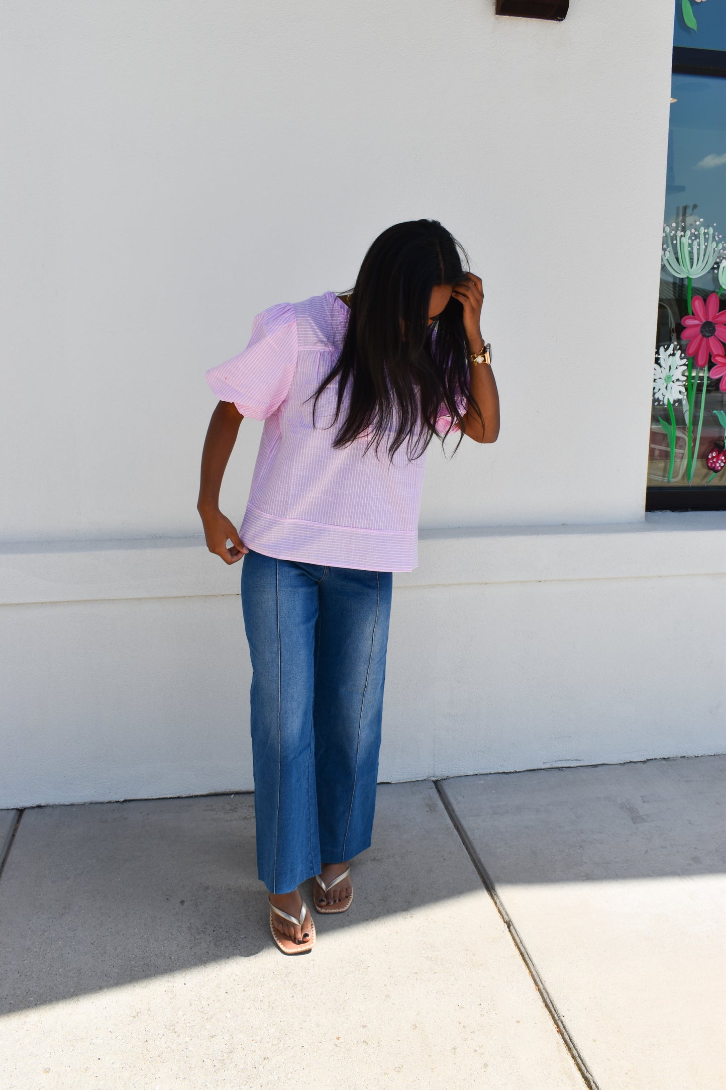 Stretchy Pintuck Denim Pants