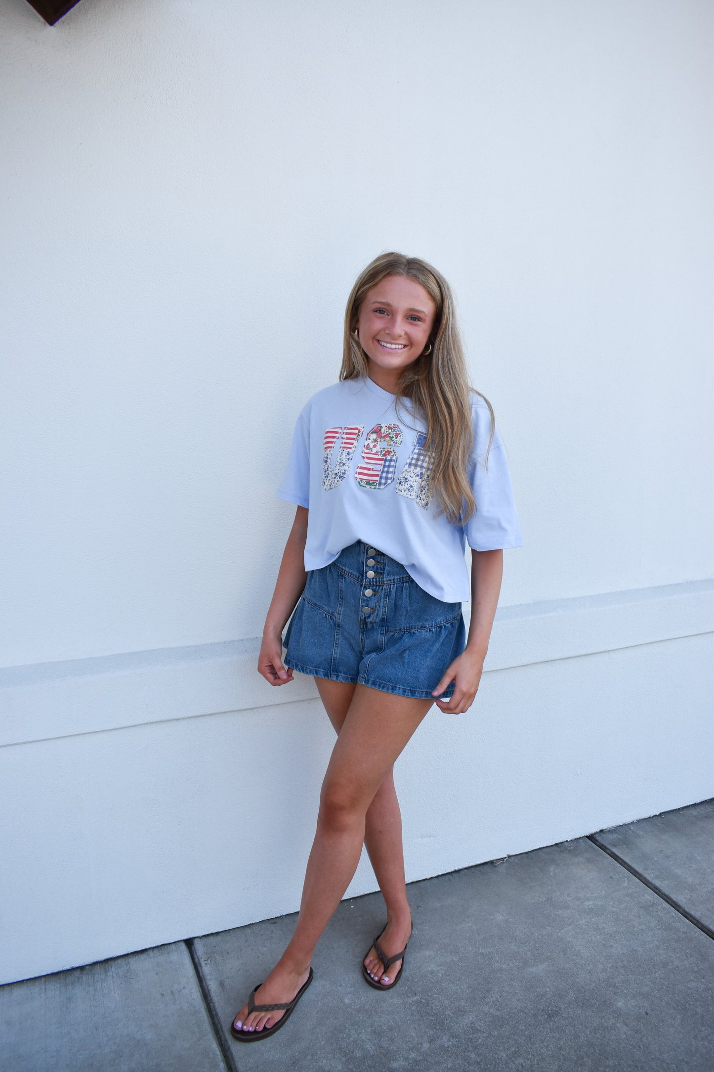 USA Patchwork Crop Top: Blue