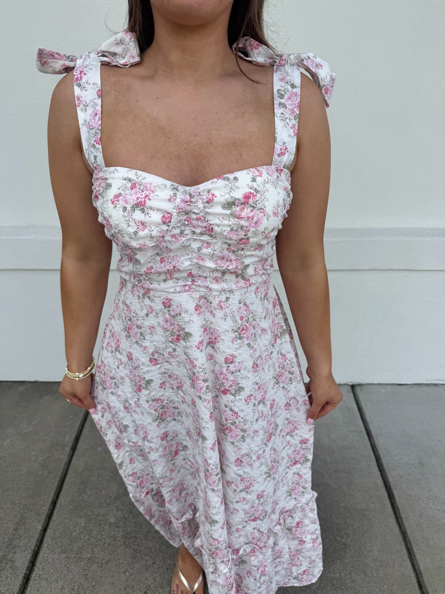 Tiffany Floral Ruched Detail Maxi Dress