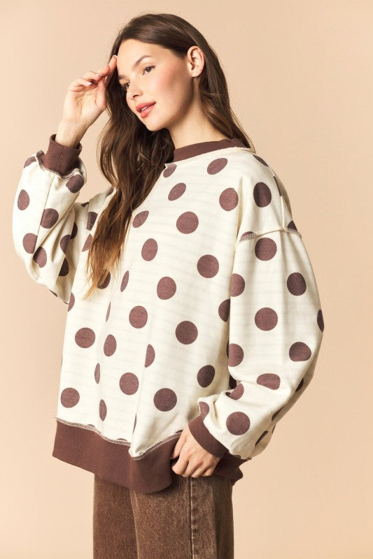 Reversible Polka Dot & Stripe Mockneck