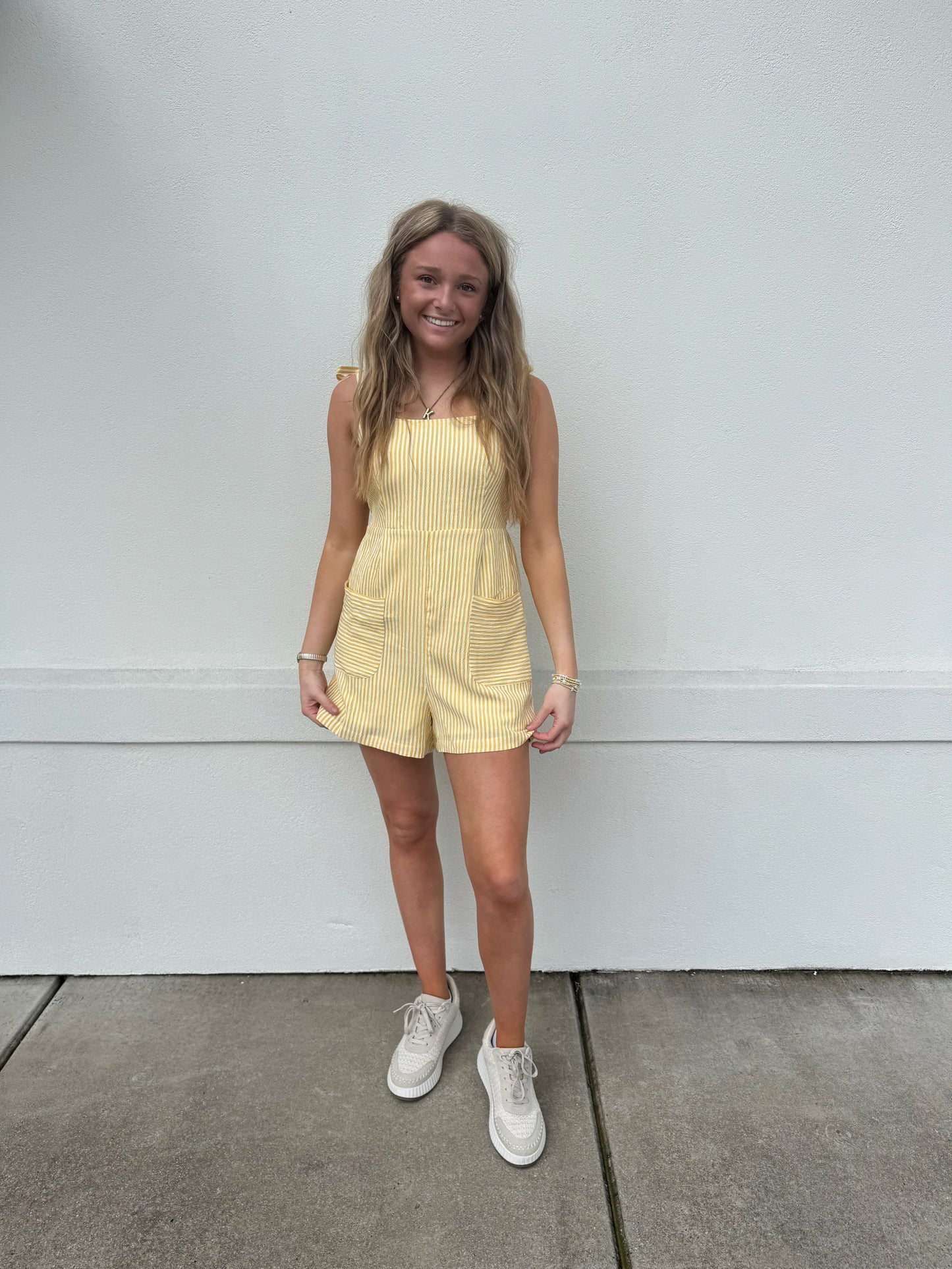 Sunny Stripe Shoulder Tie Romper