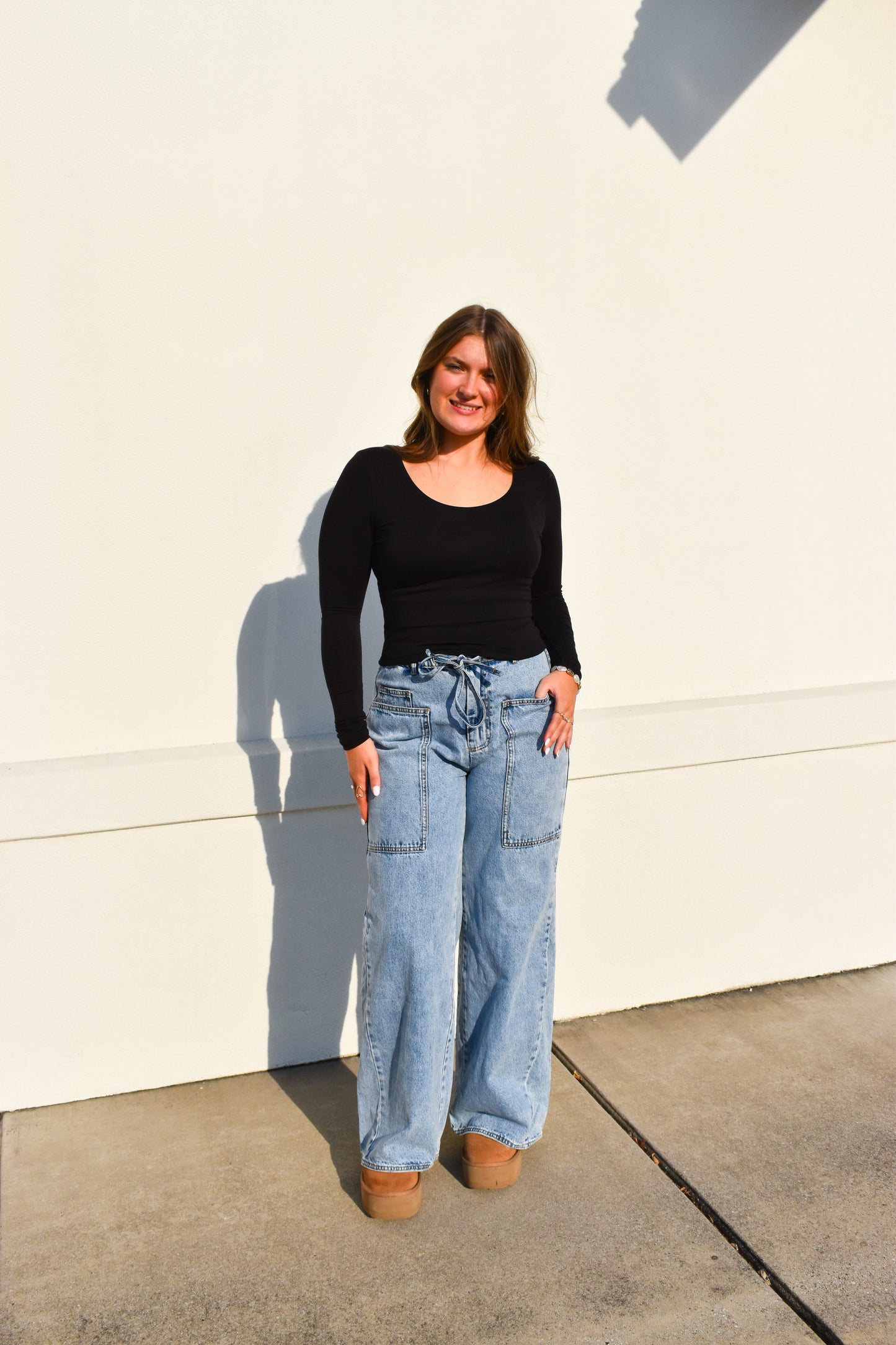 Basic Long Sleeve Scoop Neck: Black