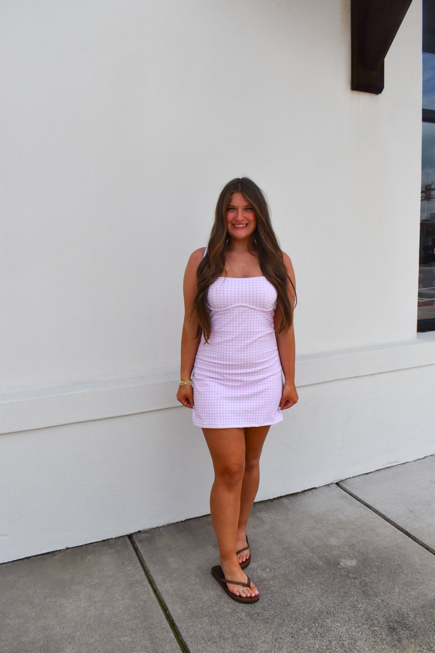 Gingham Sweetheart Dress: Pink
