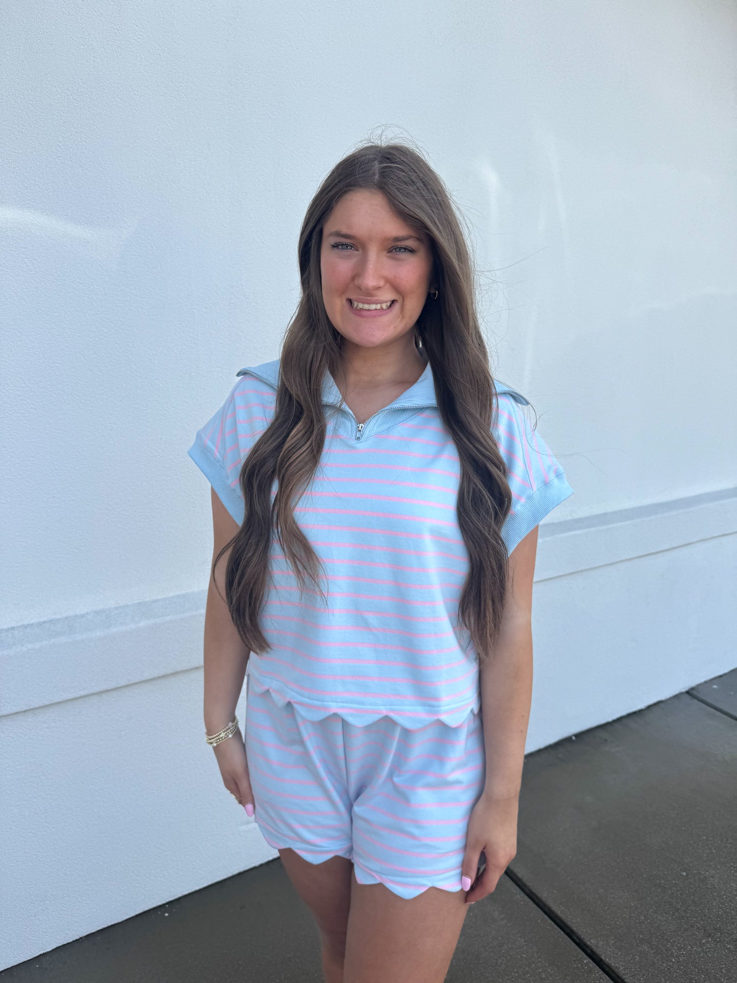 Stripe French Terry Scallop Shorts
