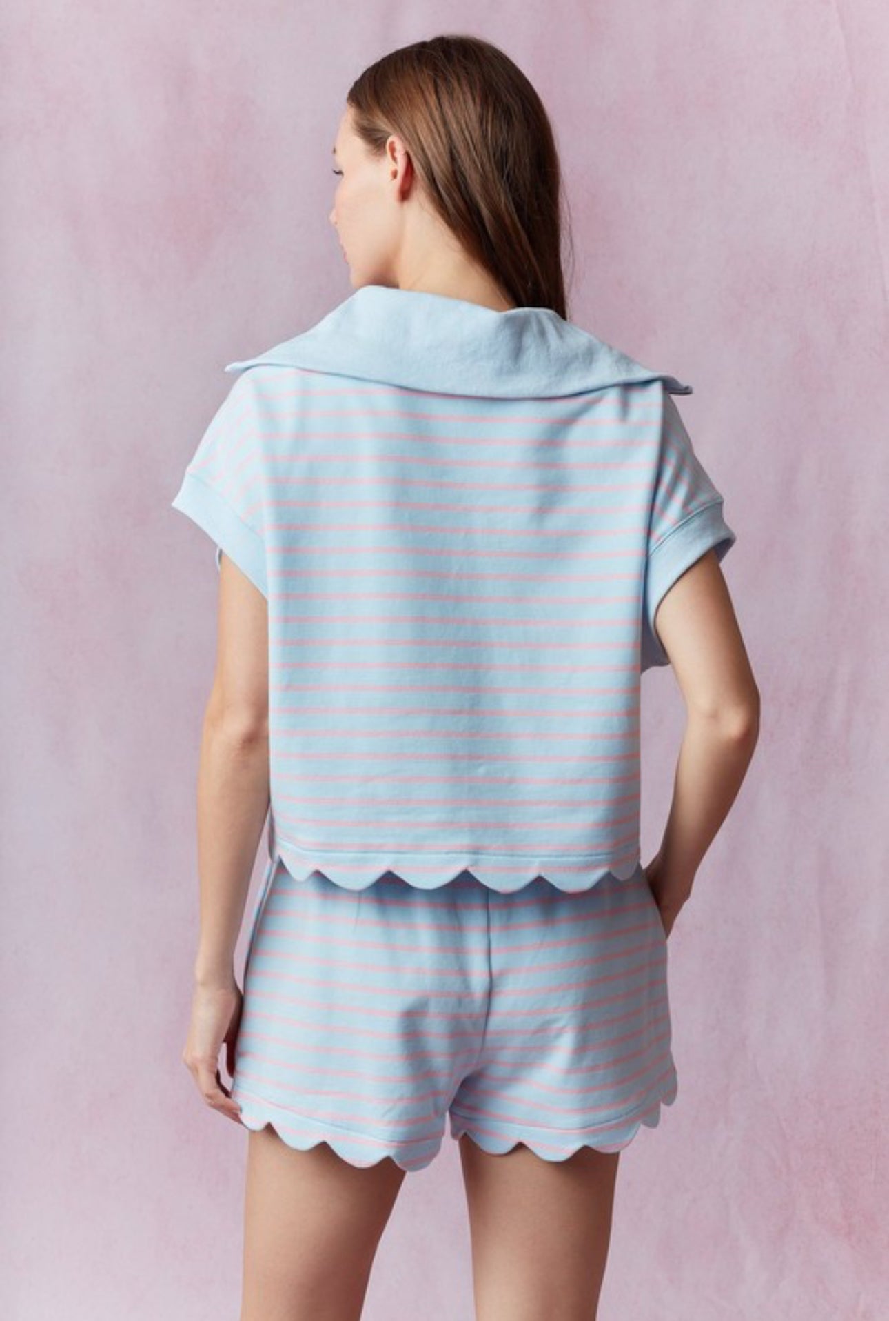 Stripe French Terry Scallop Top