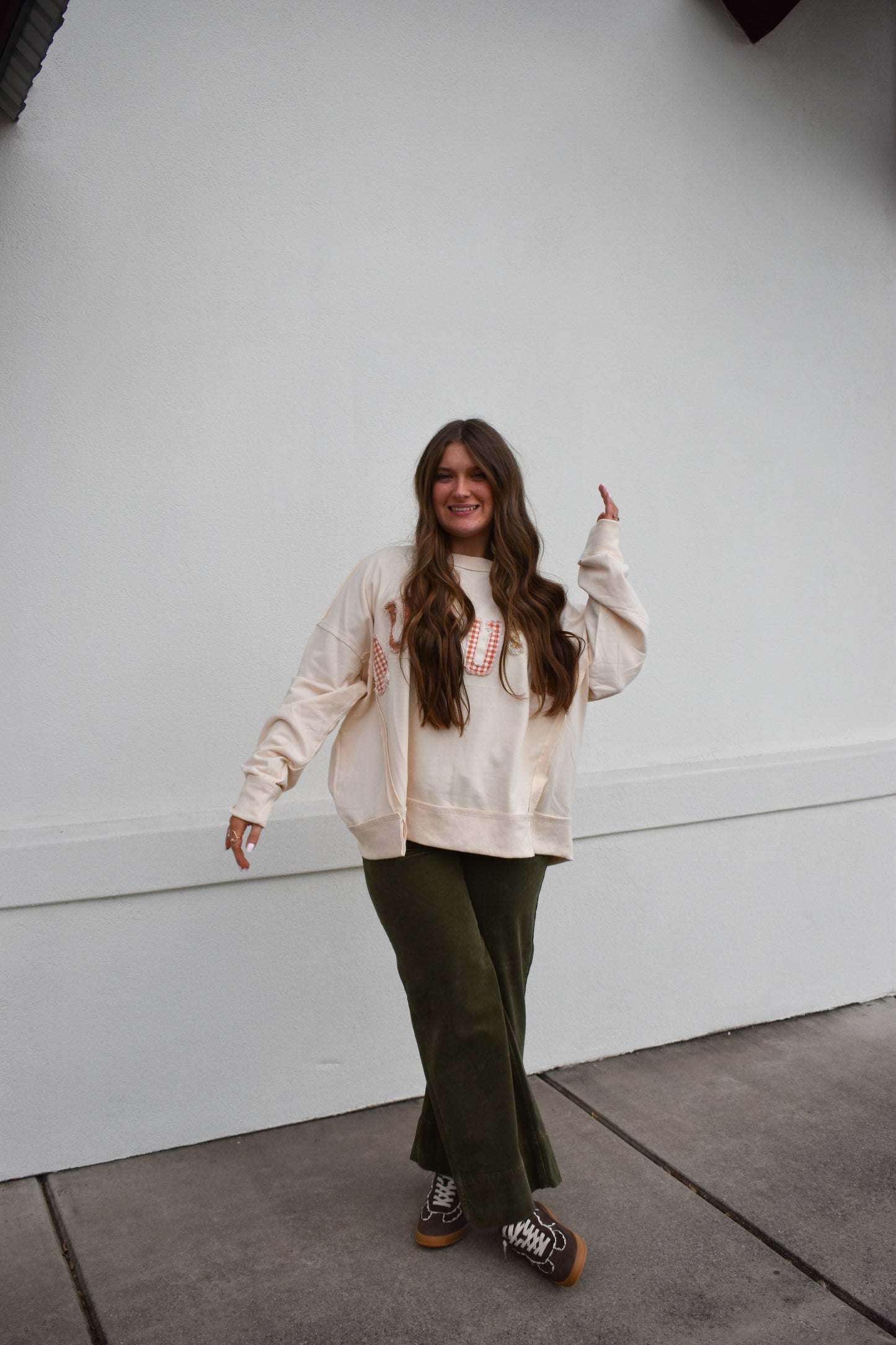 Risen High Rise Cropped Green Corduroy Pants
