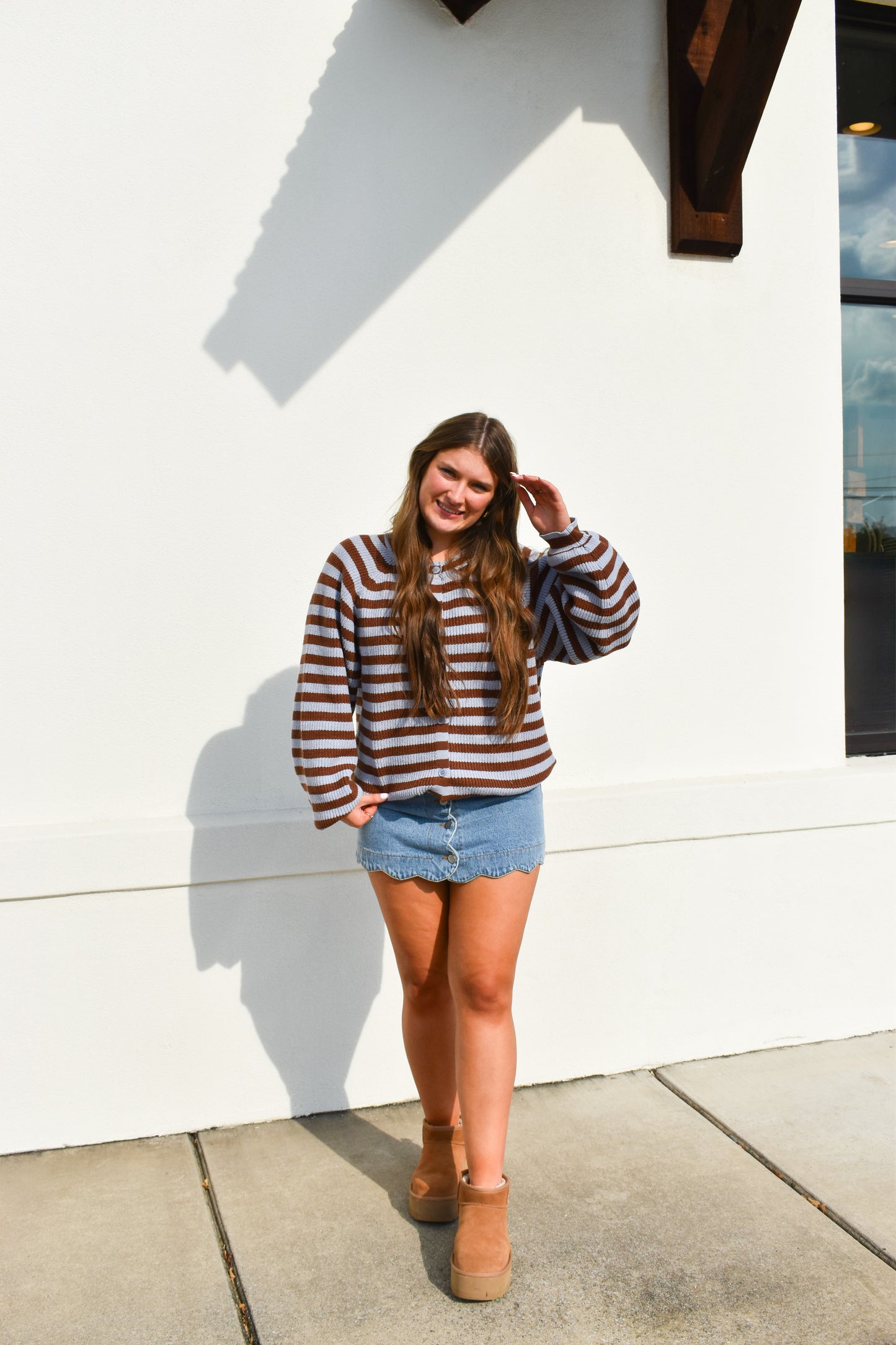 Brown/Blue Striped Sweater Cardigan