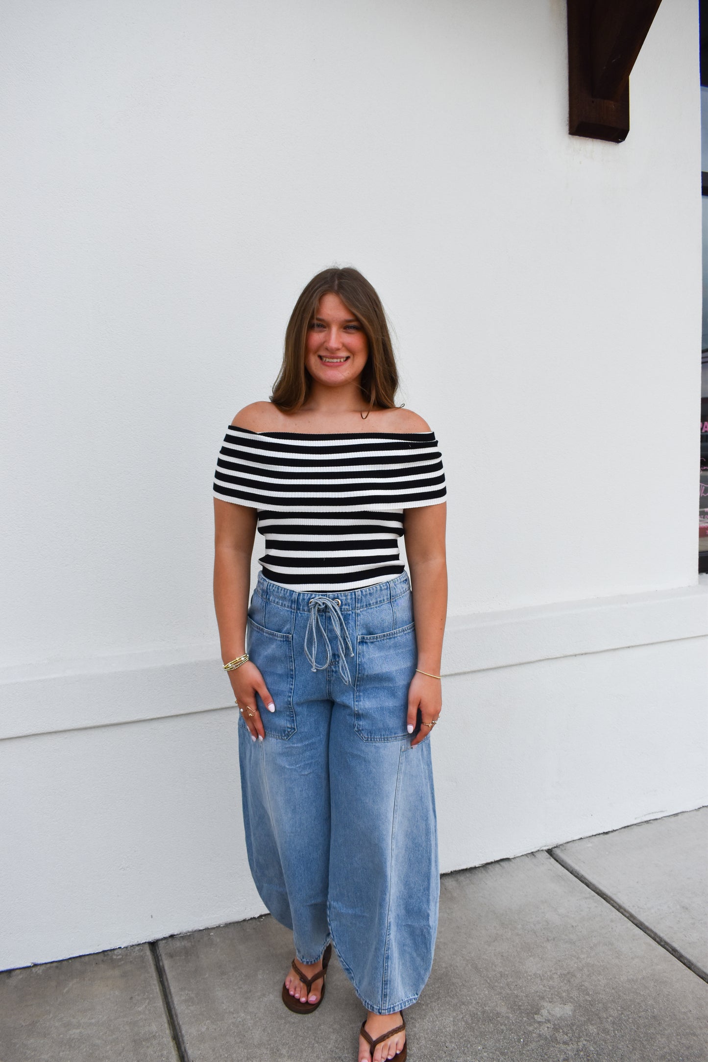 Striped Off The Shoulder Knit Top